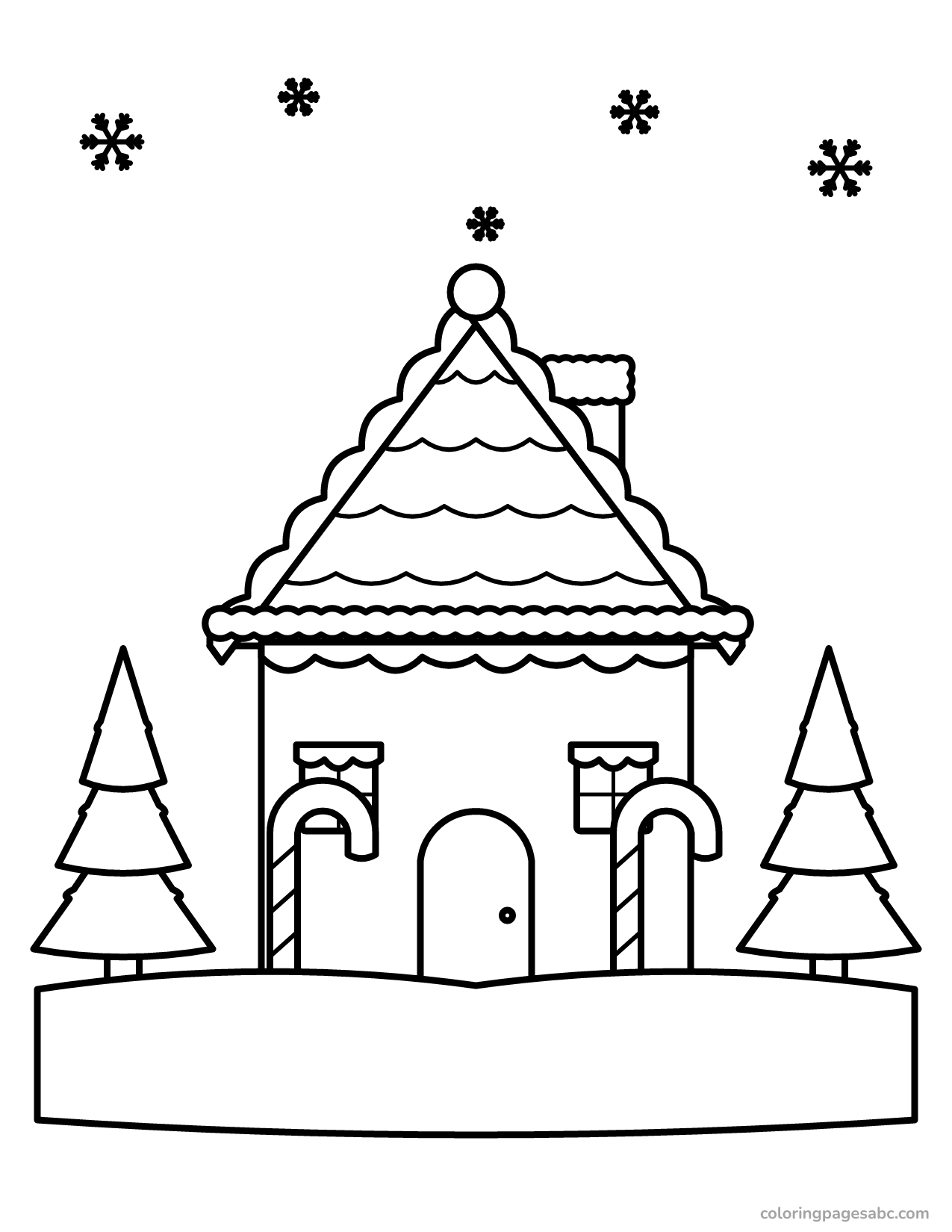 Gingerbread house in the snow to color online