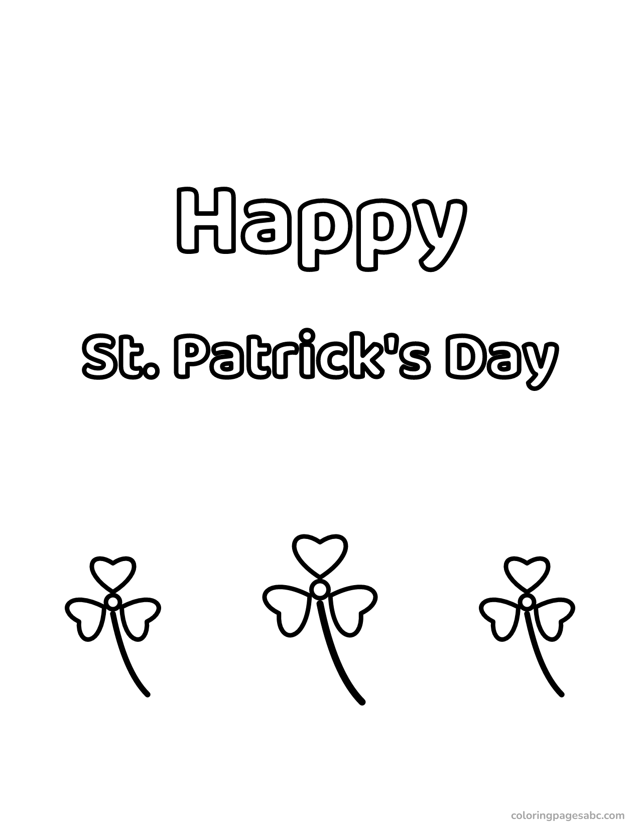 Happy St. Patrick's Day lettering with three shamrocks