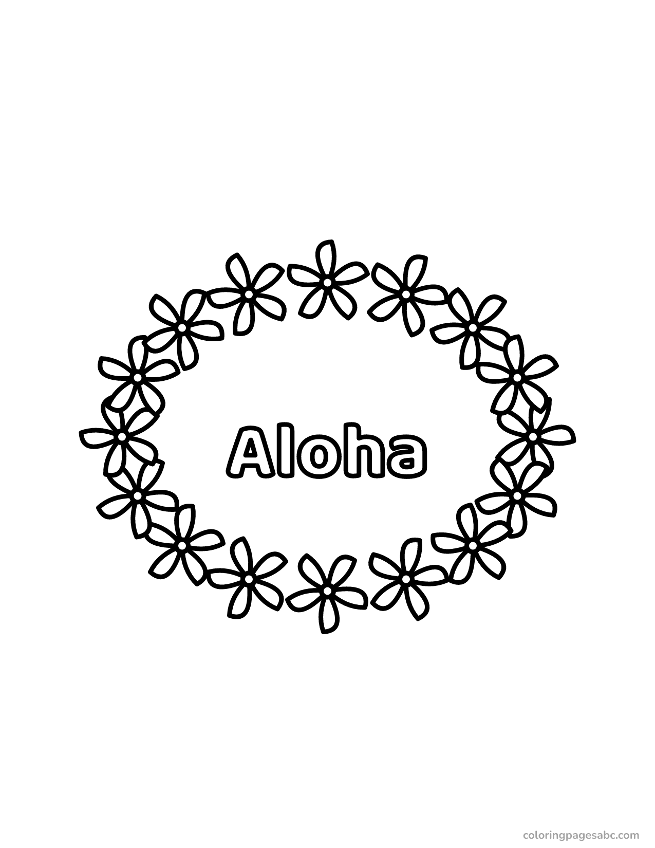 Hawaiian flower lei with Aloha lettering coloring page