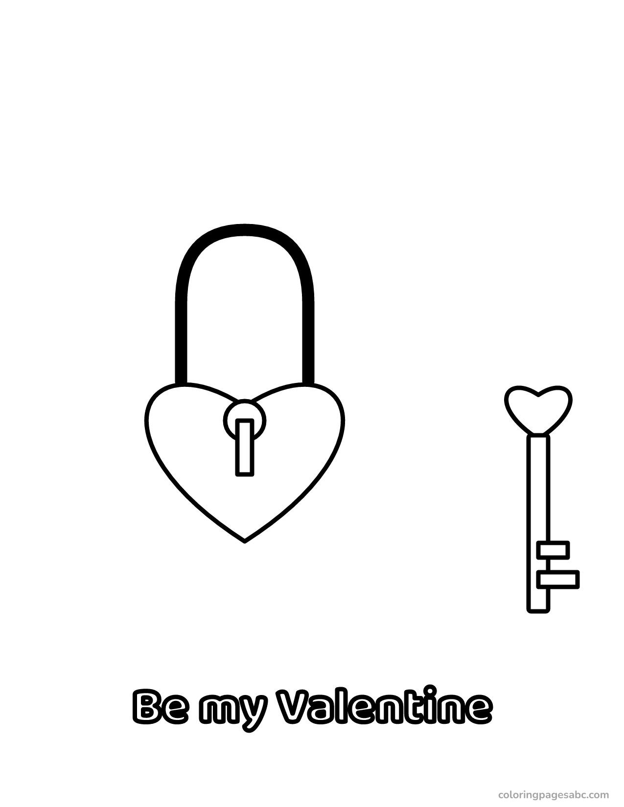 Heart-shaped lock with a key and Be my Valentine lettering