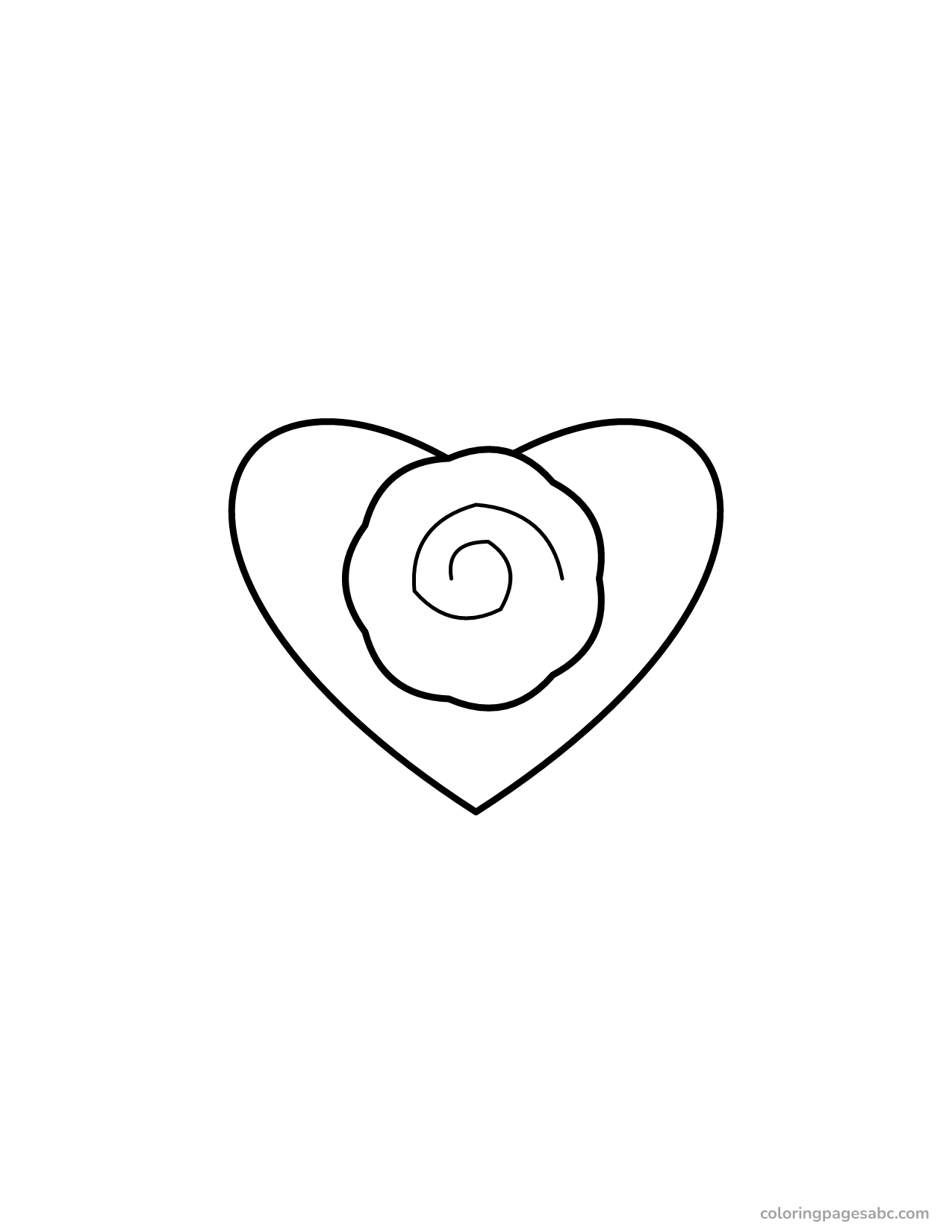Big heart with a rose in the middle coloring page