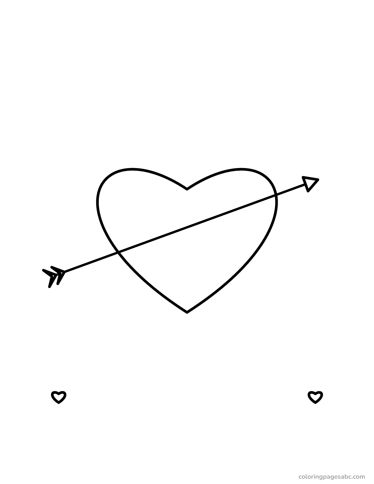Big heart with cupid's arrow through it coloring page