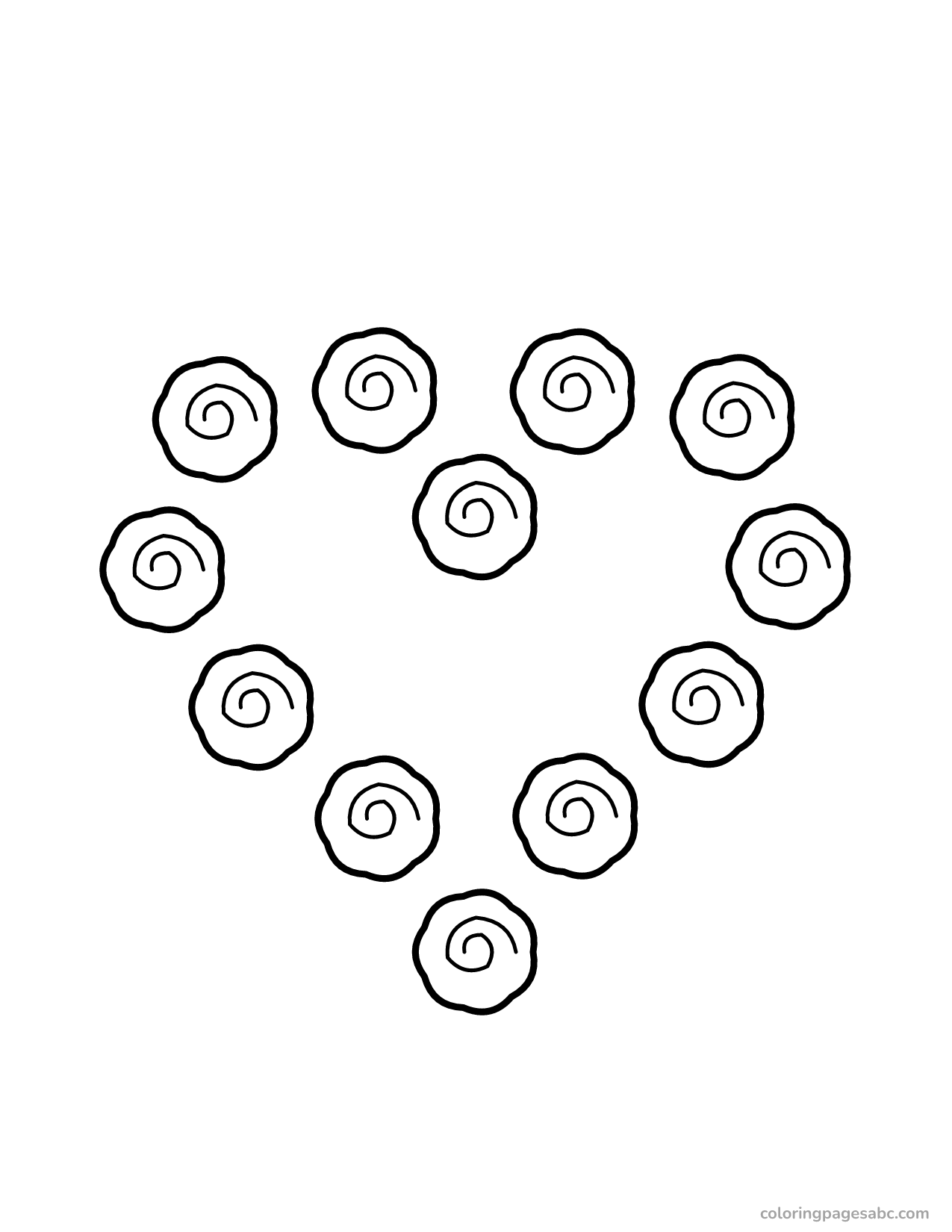 Twelve roses in the shape of a heart coloring page