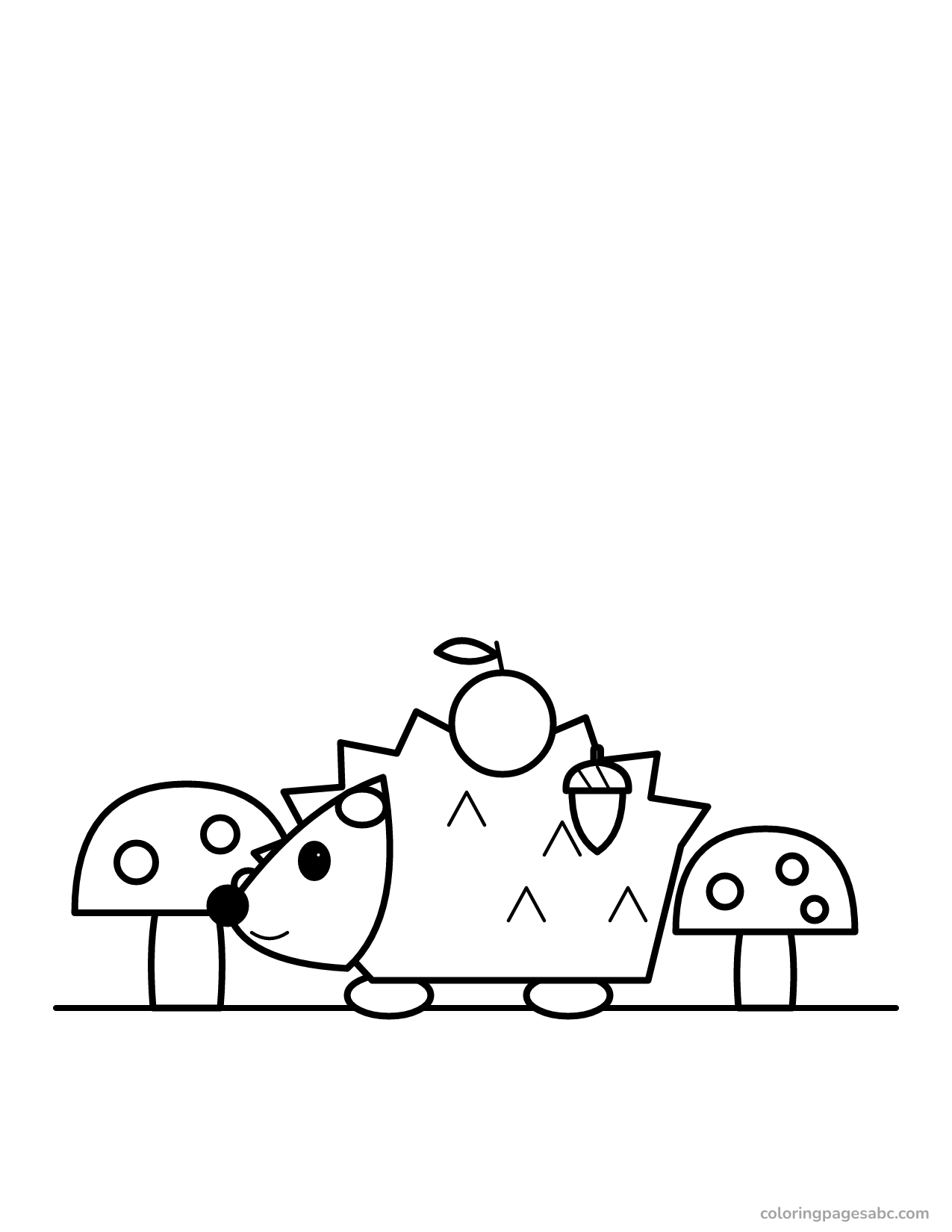 Hedgehog with mushrooms to color online
