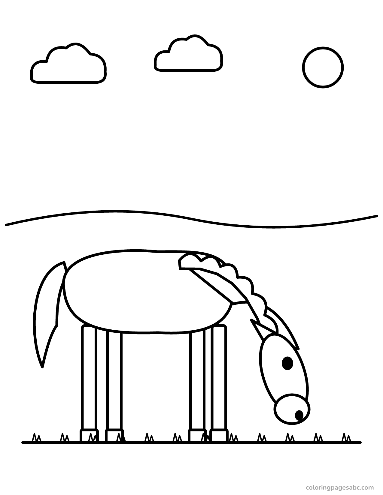 Horse in the field to color online
