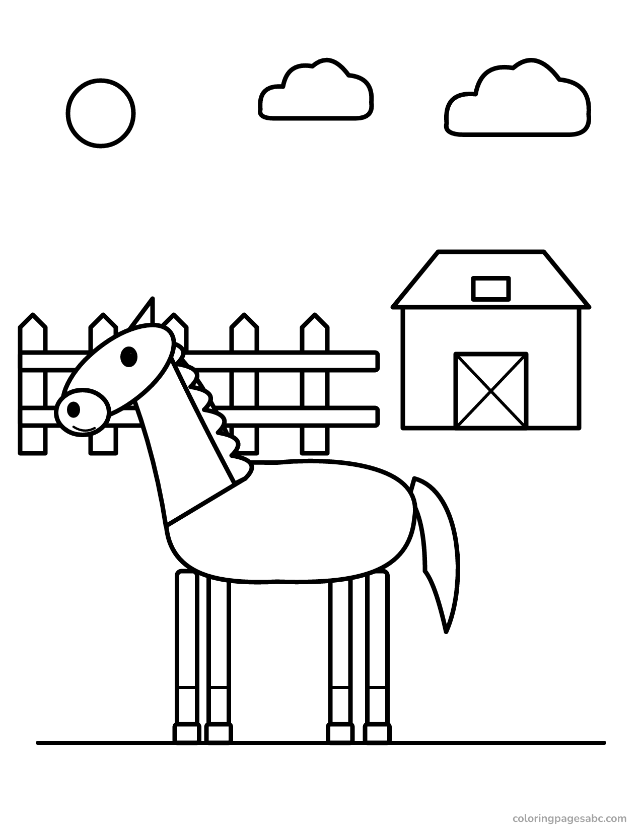 Horse on the farm to color online