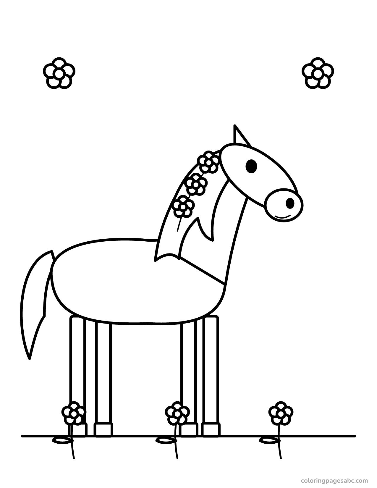 Horse with flowers to color online