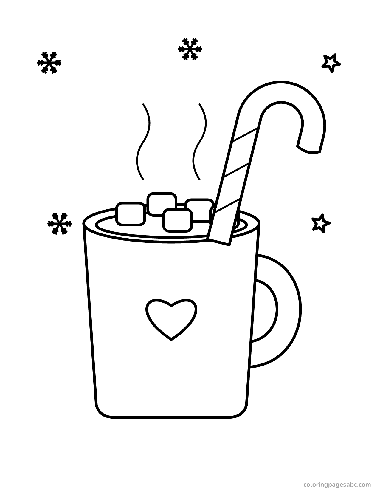 Hot cocoa with marshmallows to color online