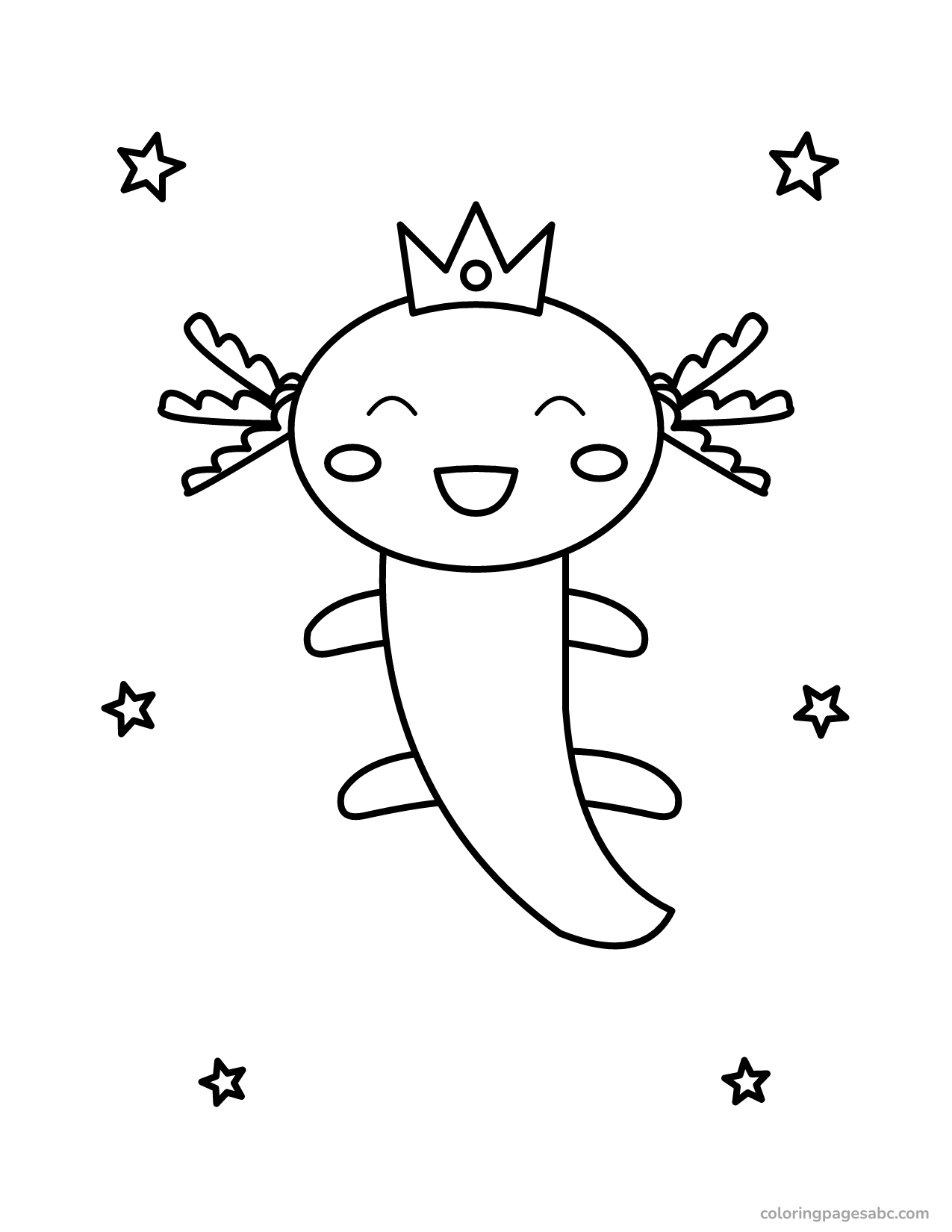 Kawaii axolotl with stars to color online