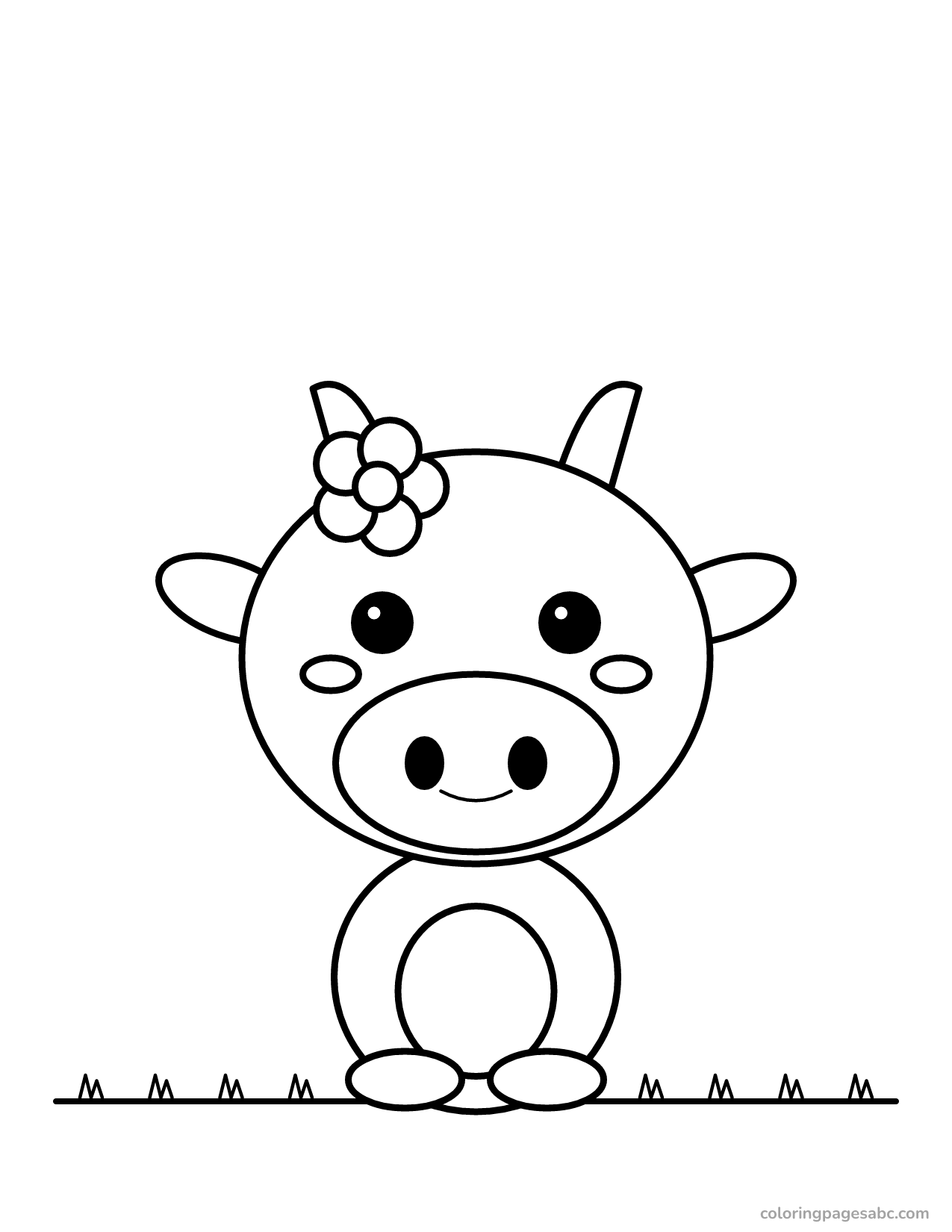 Kawaii cow with a flower on its head coloring page