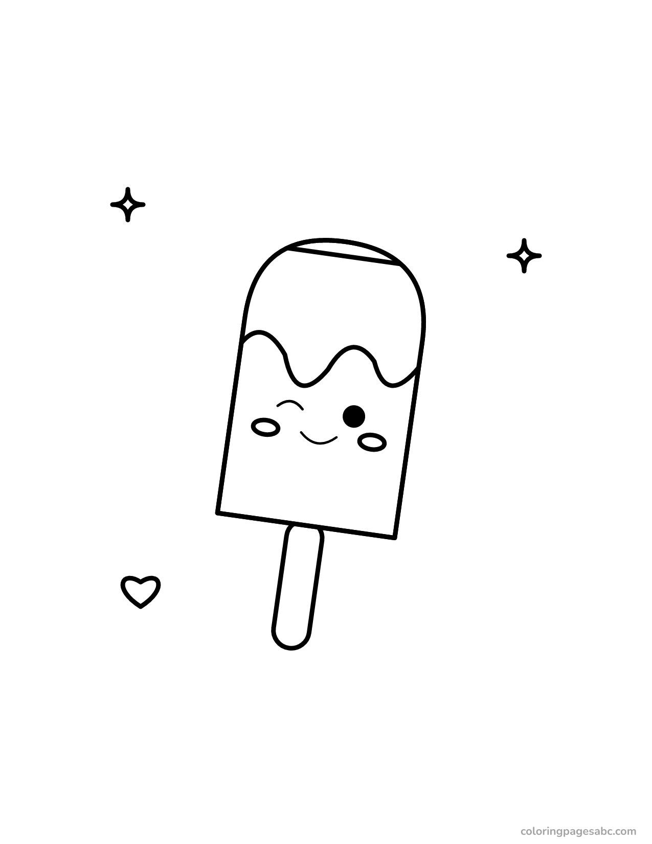 Winking kawaii popsicle with a dripping top coloring page