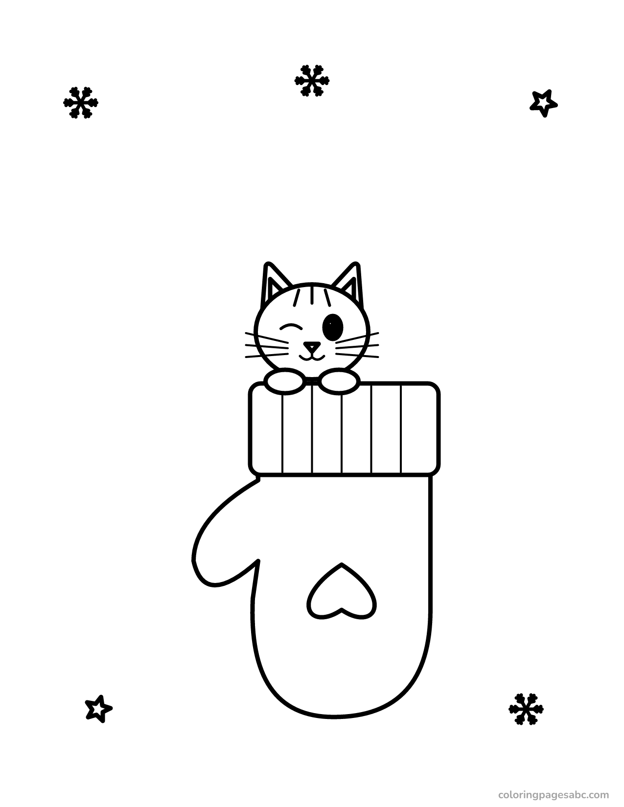 Kitten in a mitten to color online