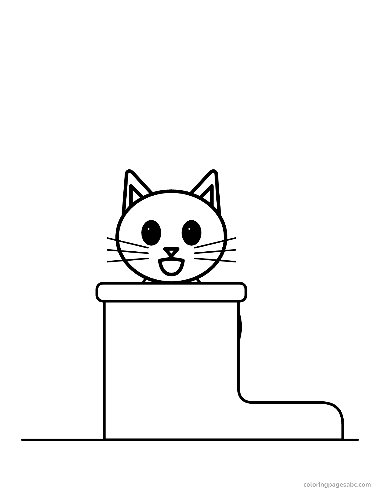 Kitten peeking out of a rain boot coloring page