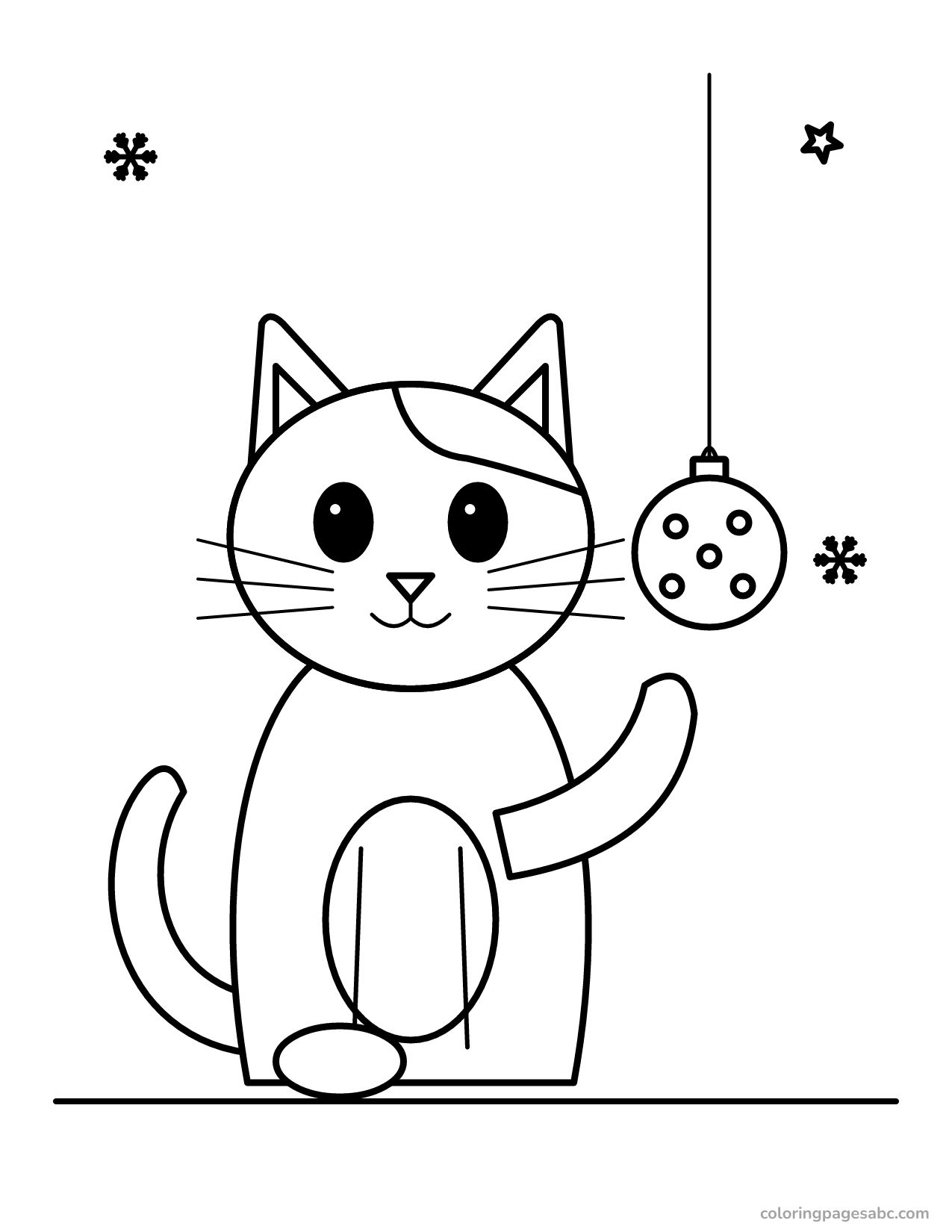 Kitten playing with an ornament to color online