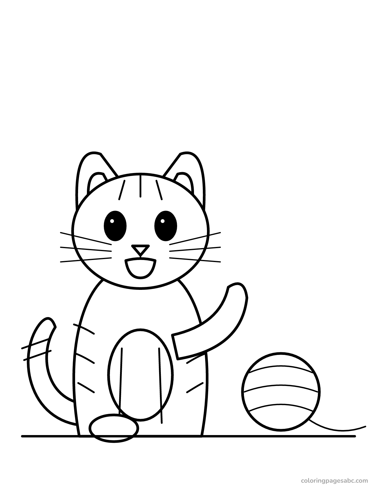 Kitten with a ball of yarn to color online