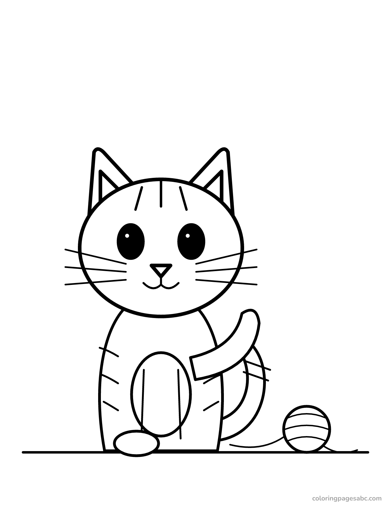 Striped kitten playing with a ball of yarn coloring page