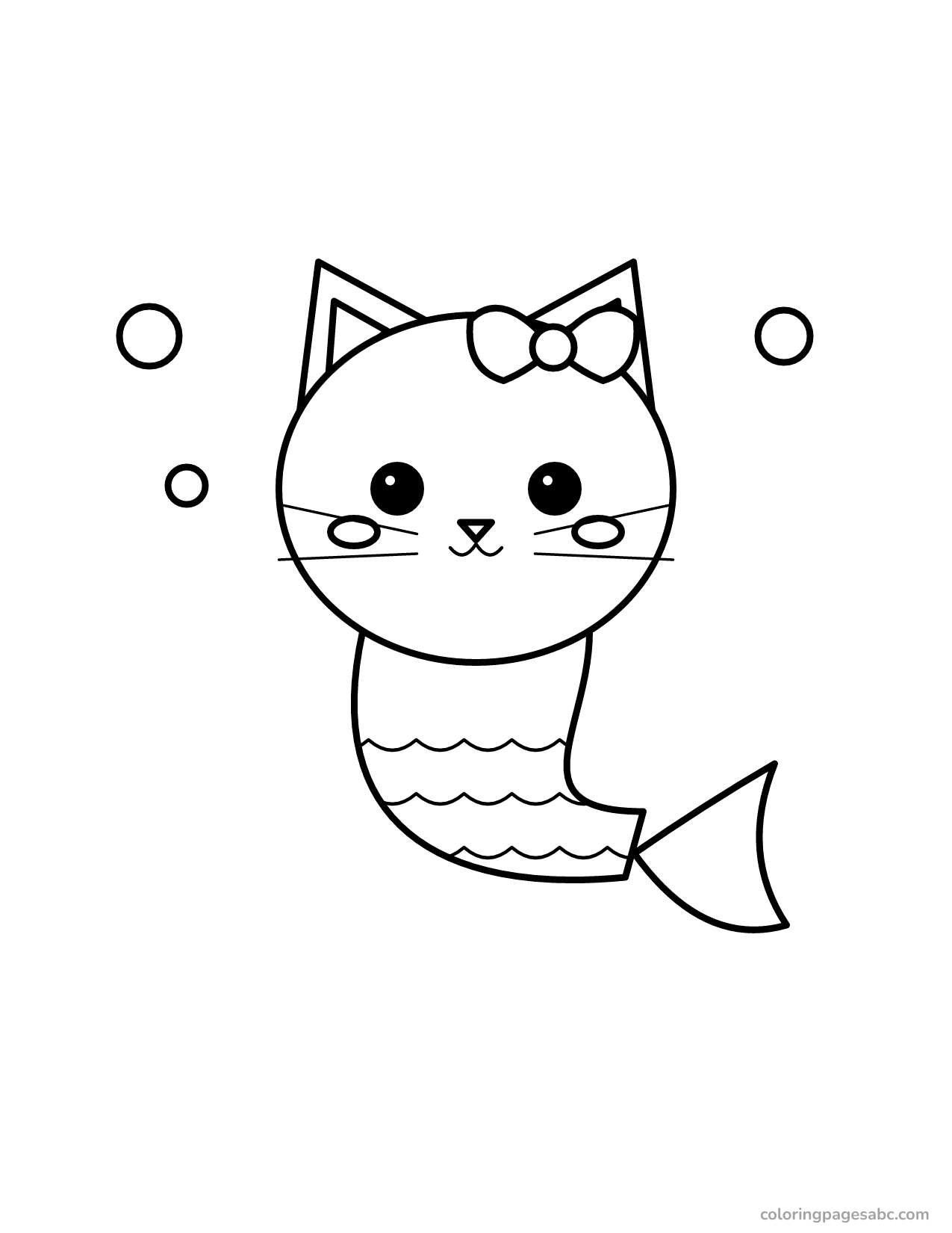 Kitty mermaid with a bow and big bubbles coloring page
