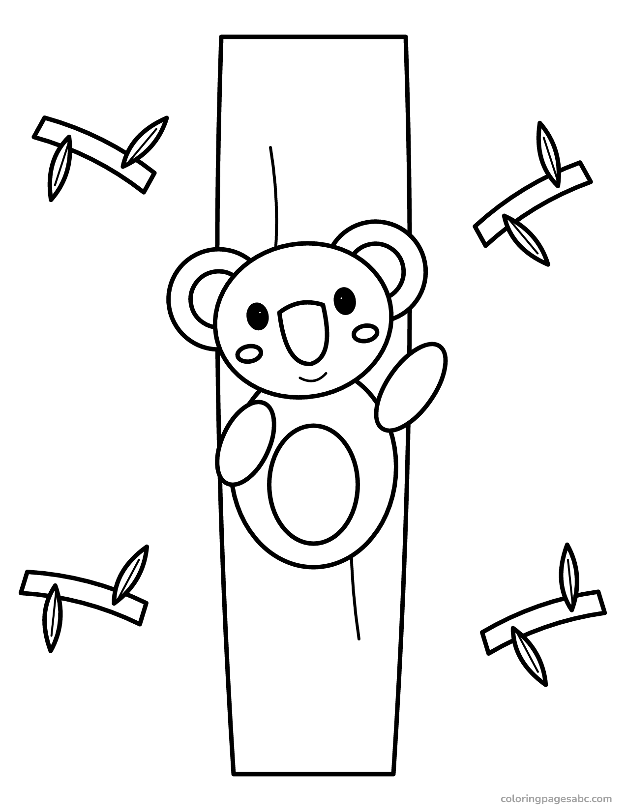 Koala hugging a tree to color online