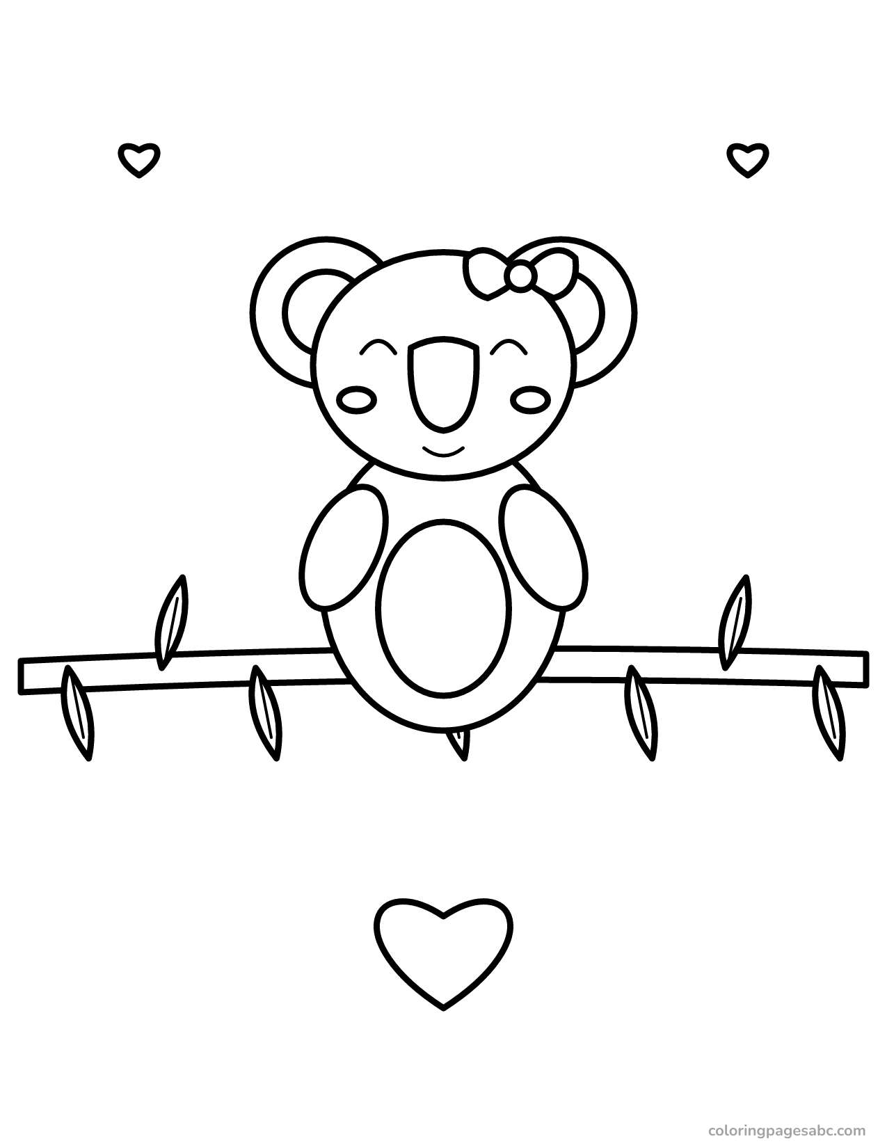 Koala with a heart to color online