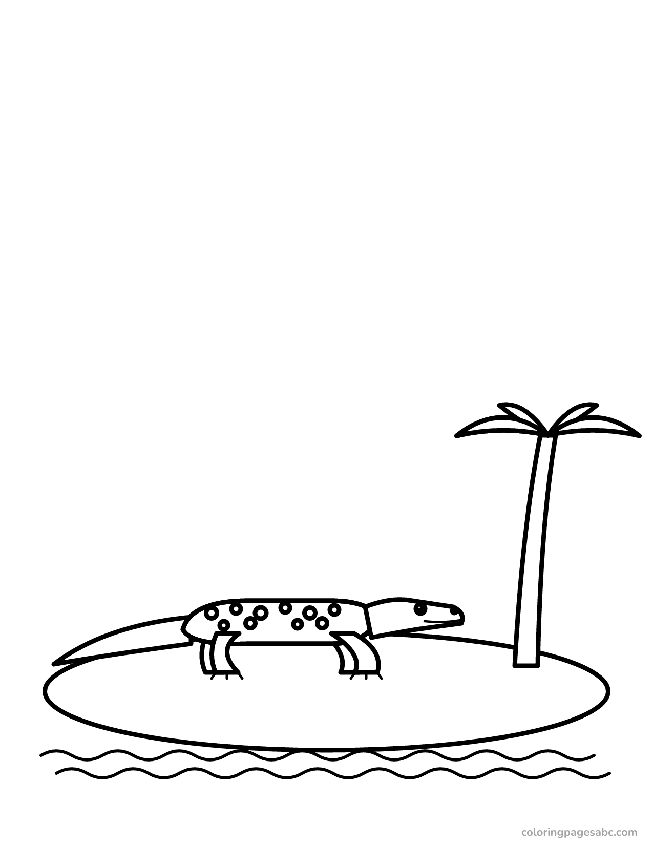 Komodo dragon on an island with a palm tree coloring page