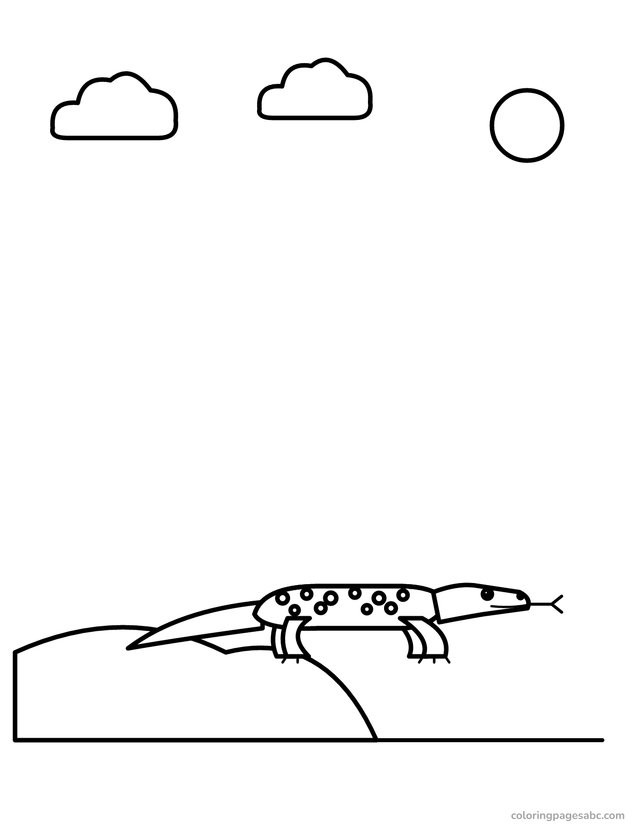 Komodo dragon on rocks in the sun coloring page