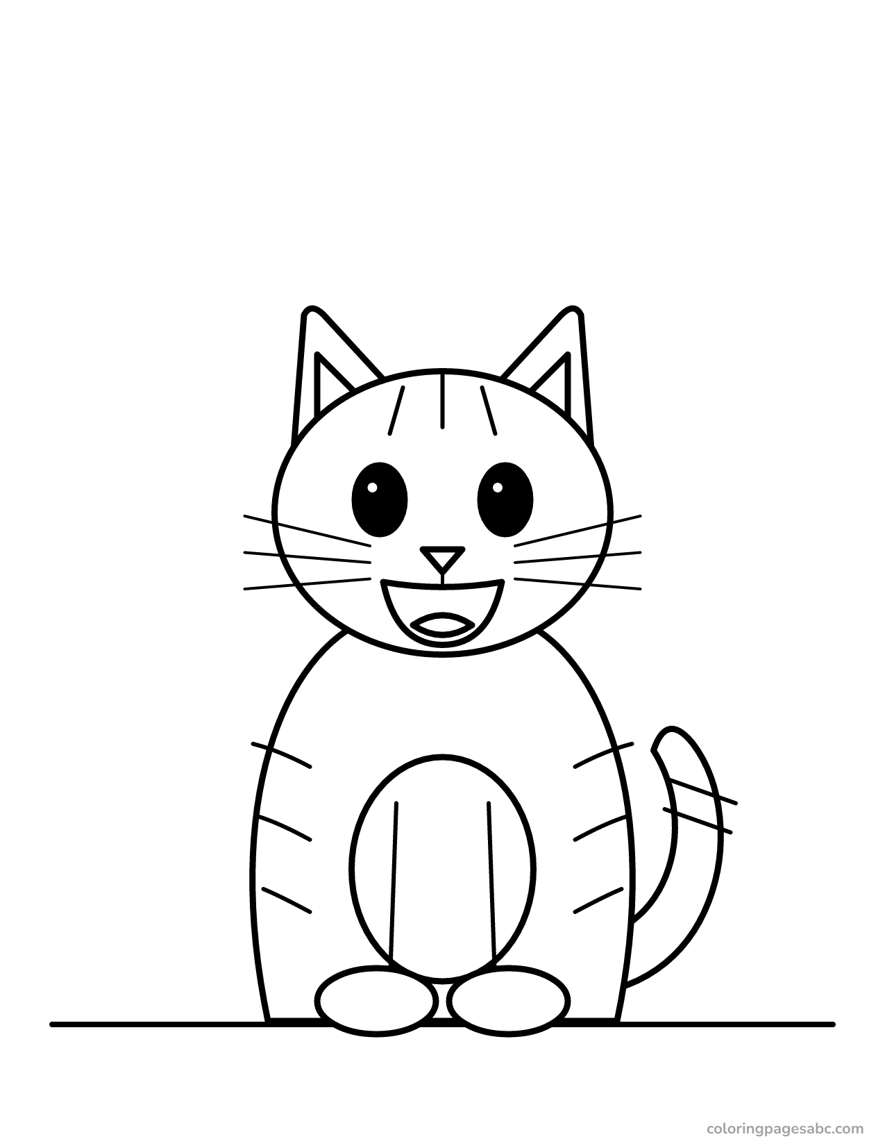 Chubby striped cartoon cat laughing with its mouth open