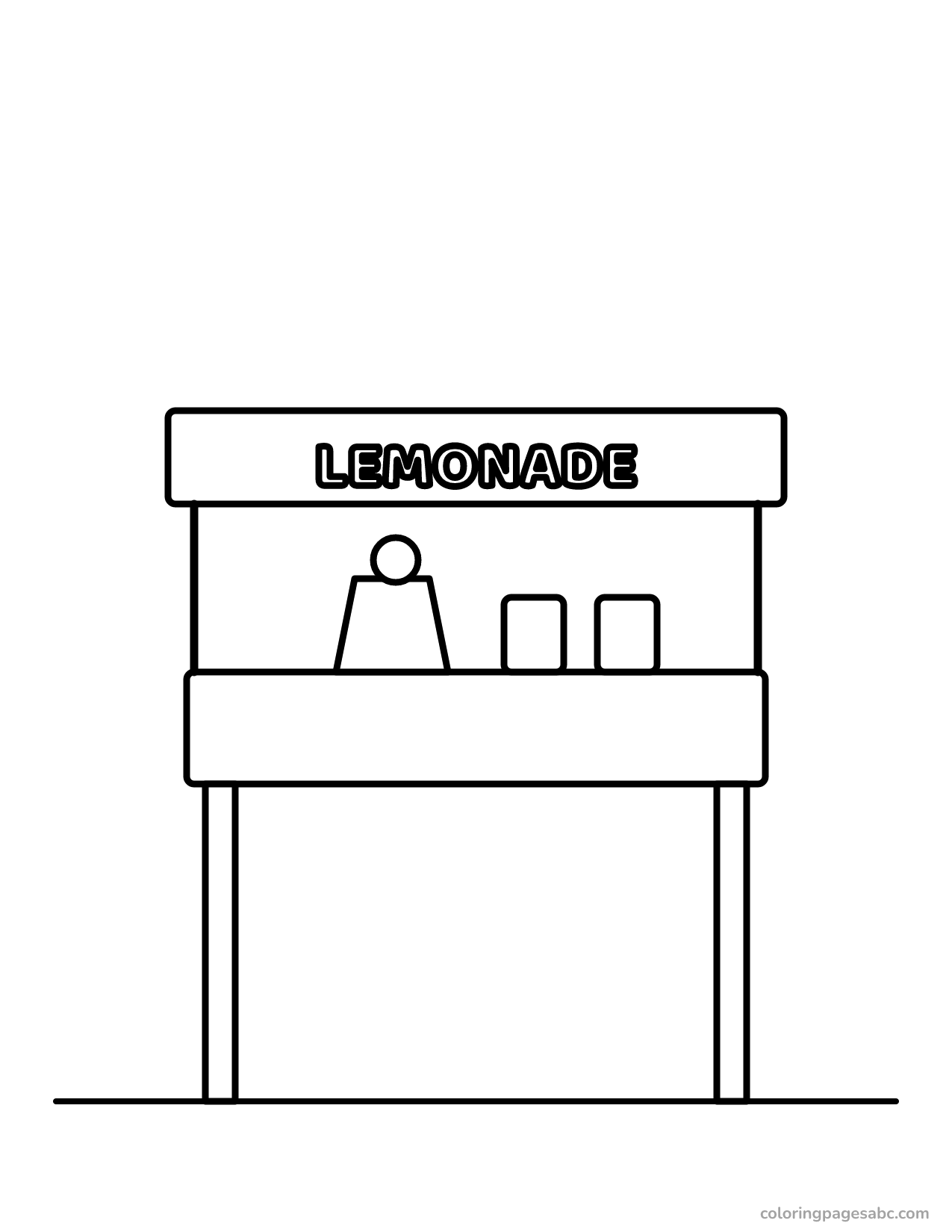 Summer lemonade stand with a pitcher and two glasses coloring page