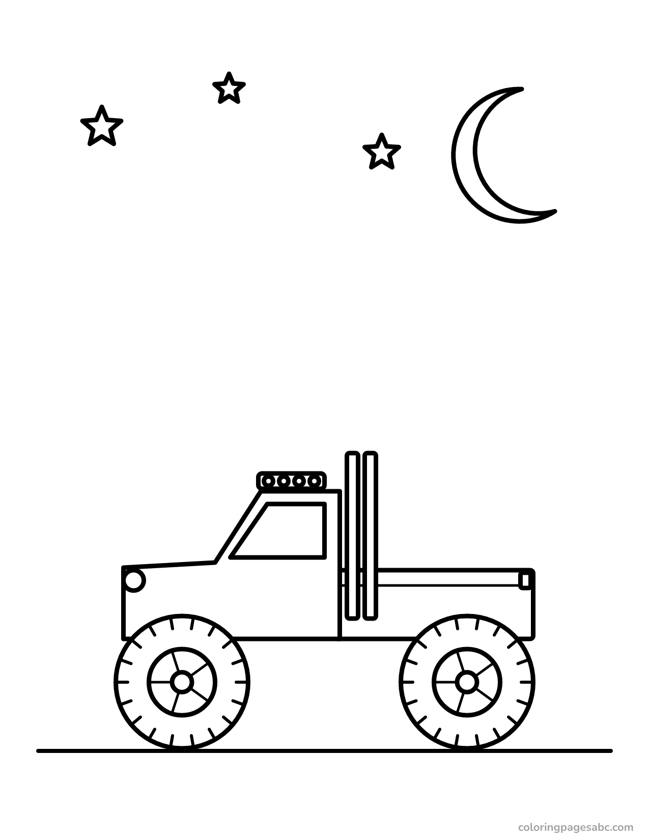 Lifted truck with a light bar under the moon and stars