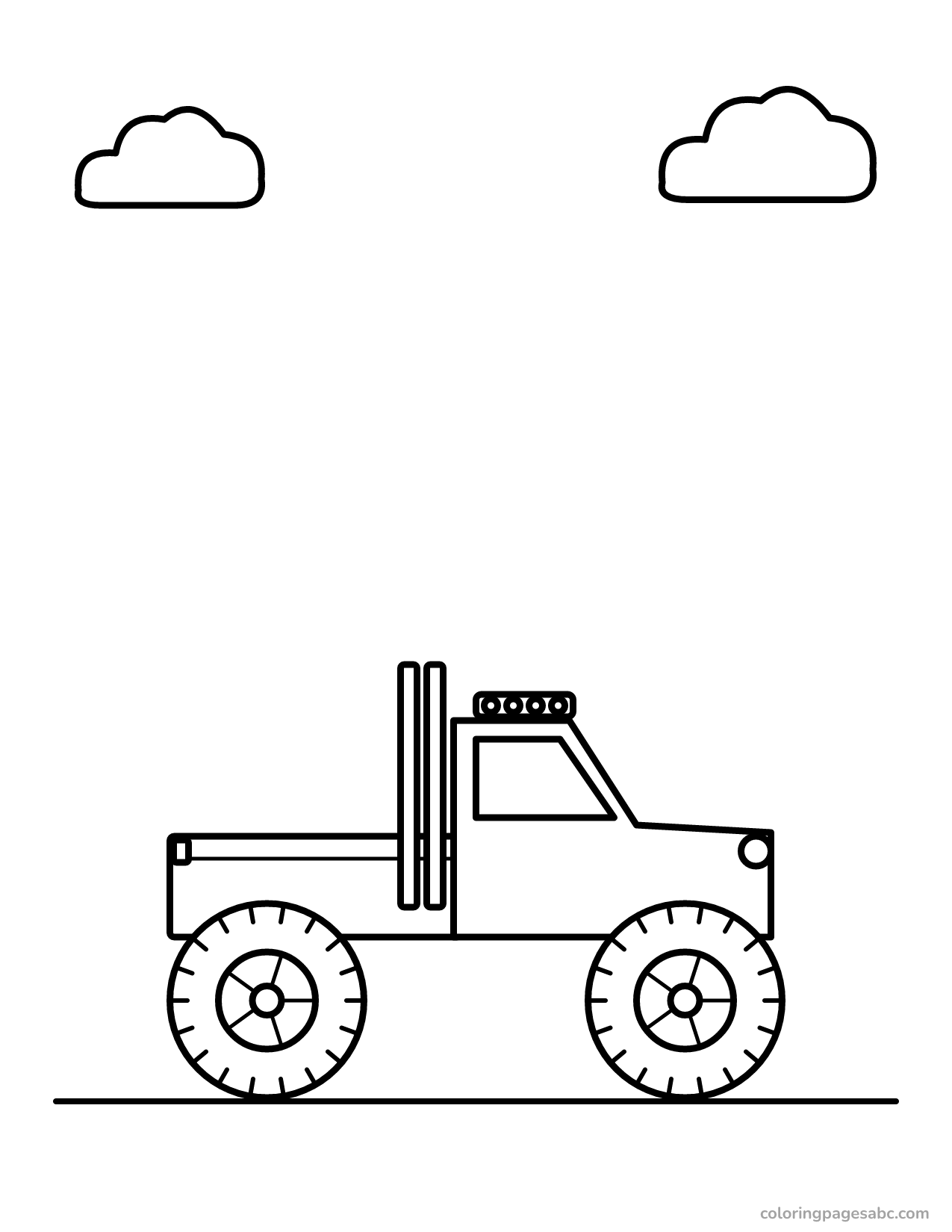 Lifted pickup truck with big tires and exhaust stacks coloring page