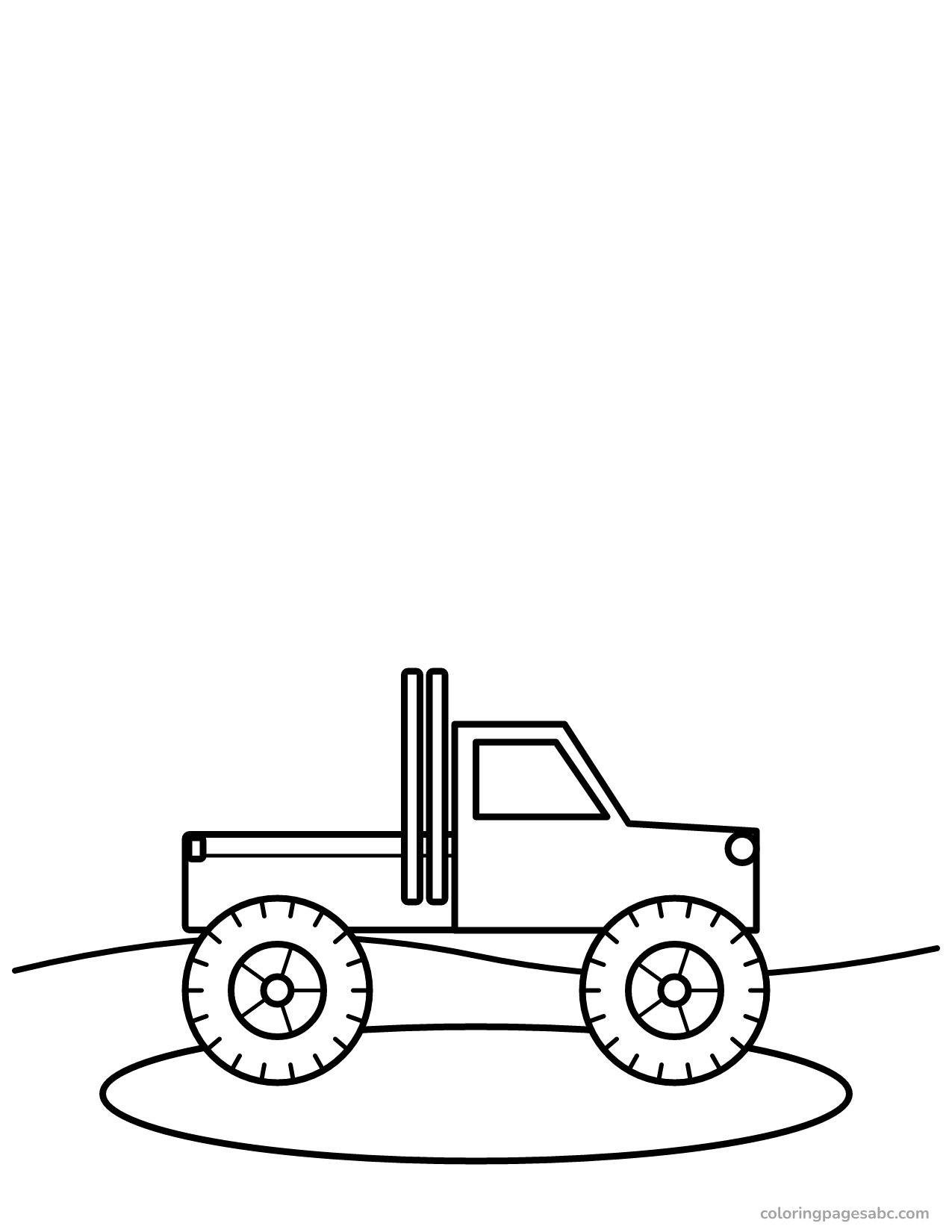 Lifted truck driving through a mud puddle coloring page