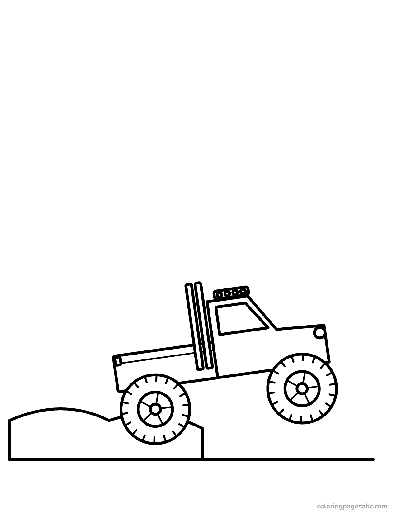 Lifted truck climbing over big rocks coloring page