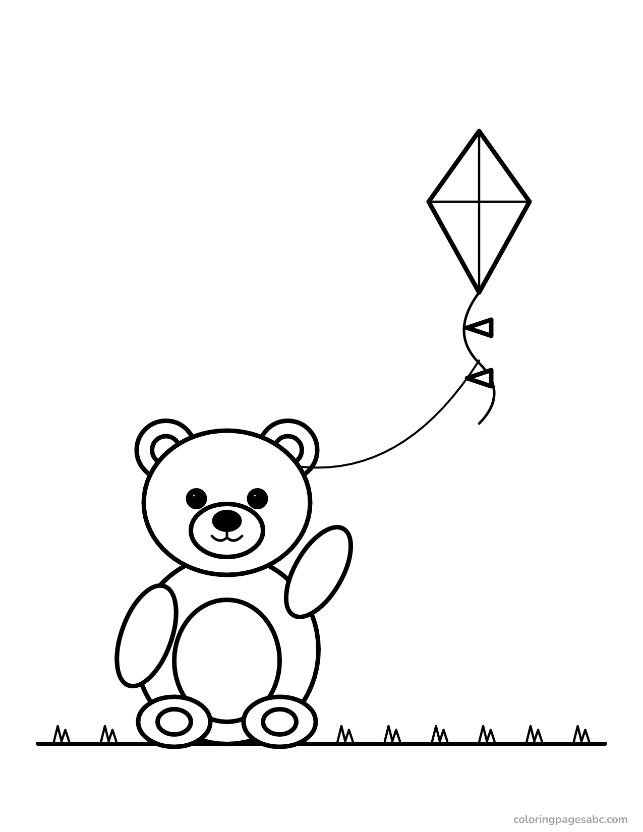 Little bear flying a kite coloring page