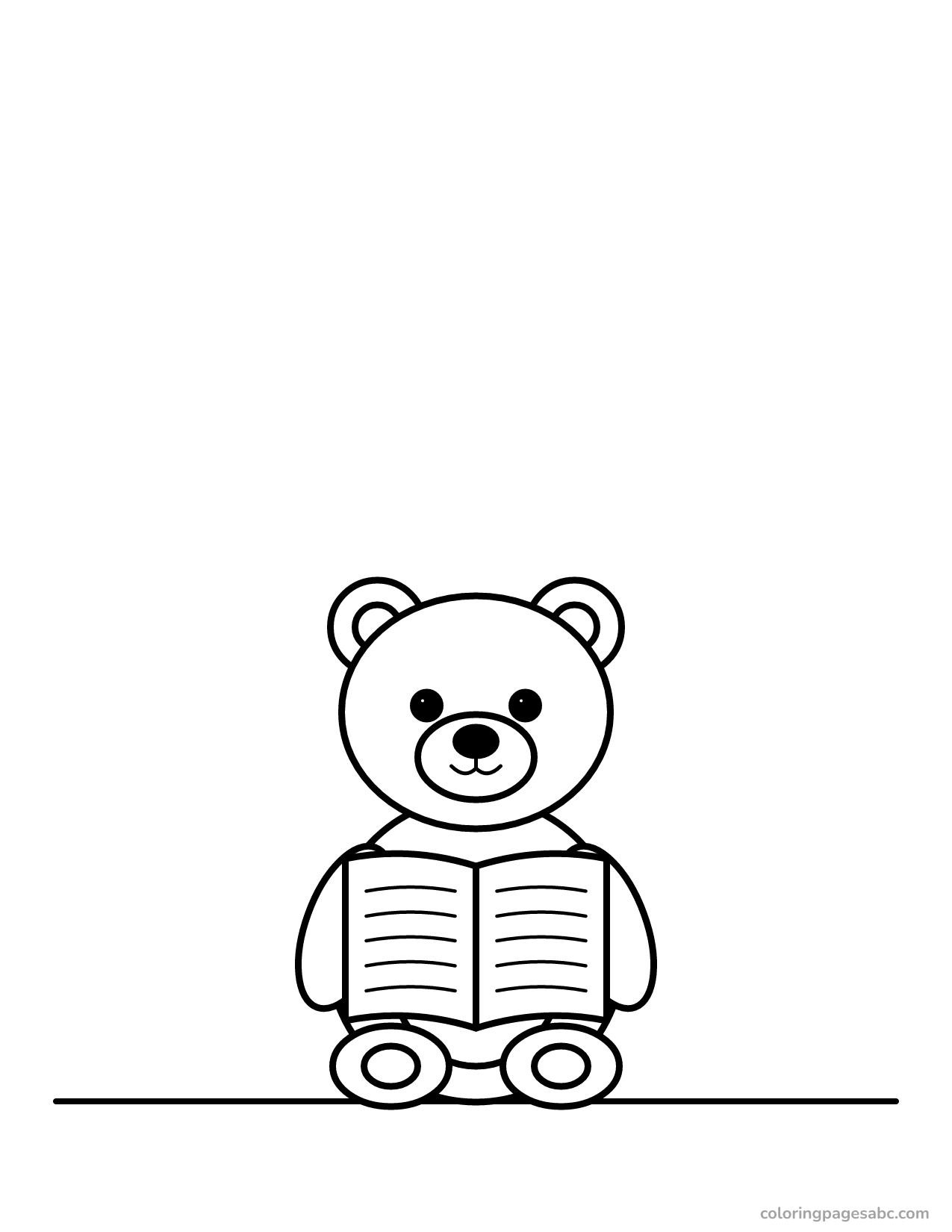 Little bear holding an open book coloring page
