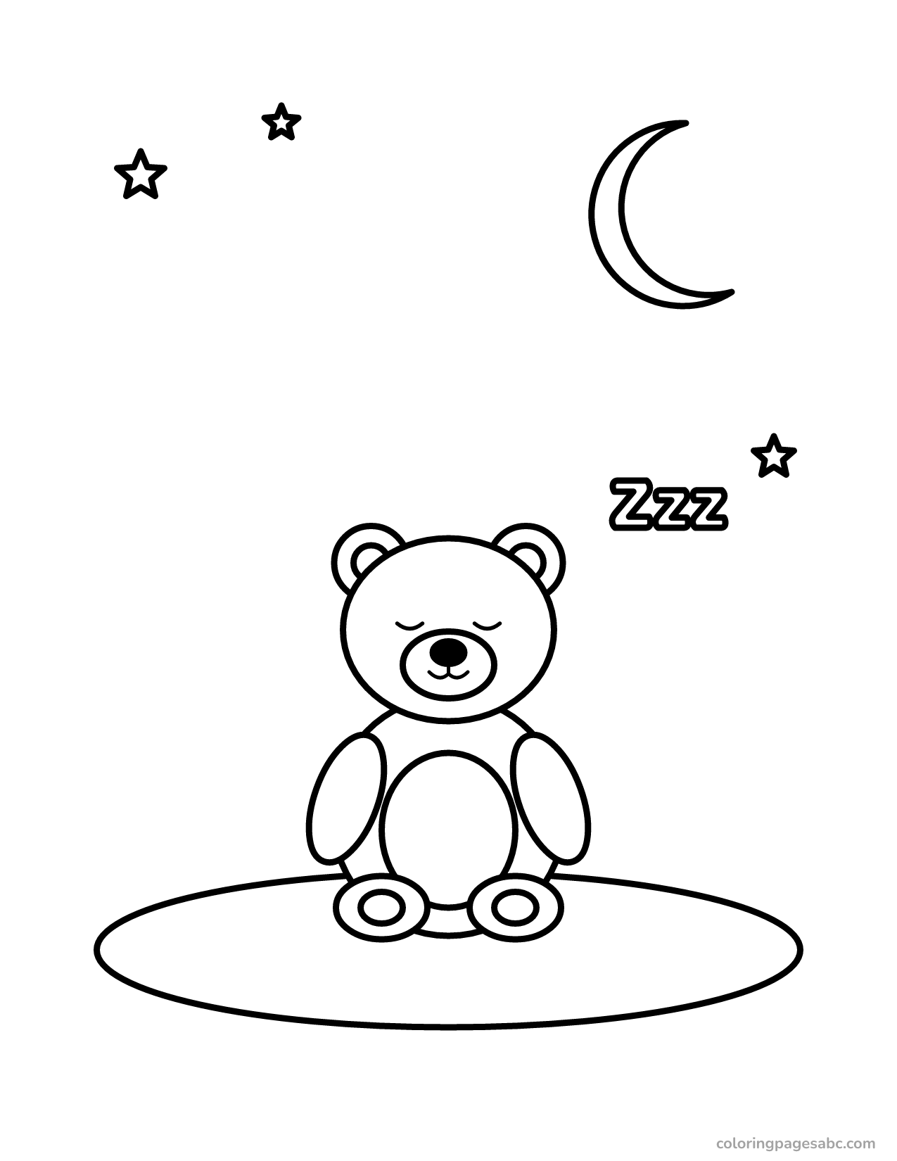Sleepy little bear under the moon and stars coloring page