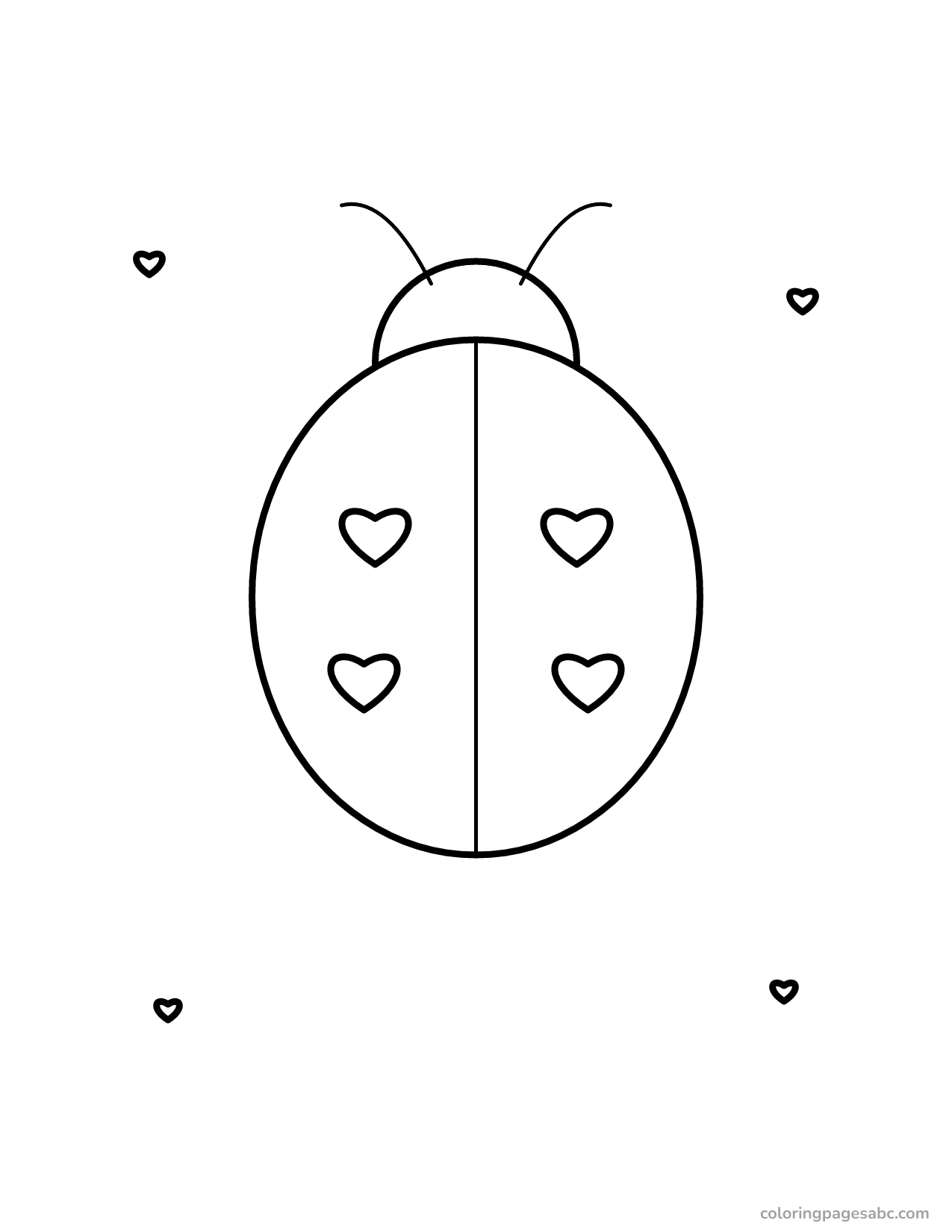 Ladybug love bug with heart spots coloring page
