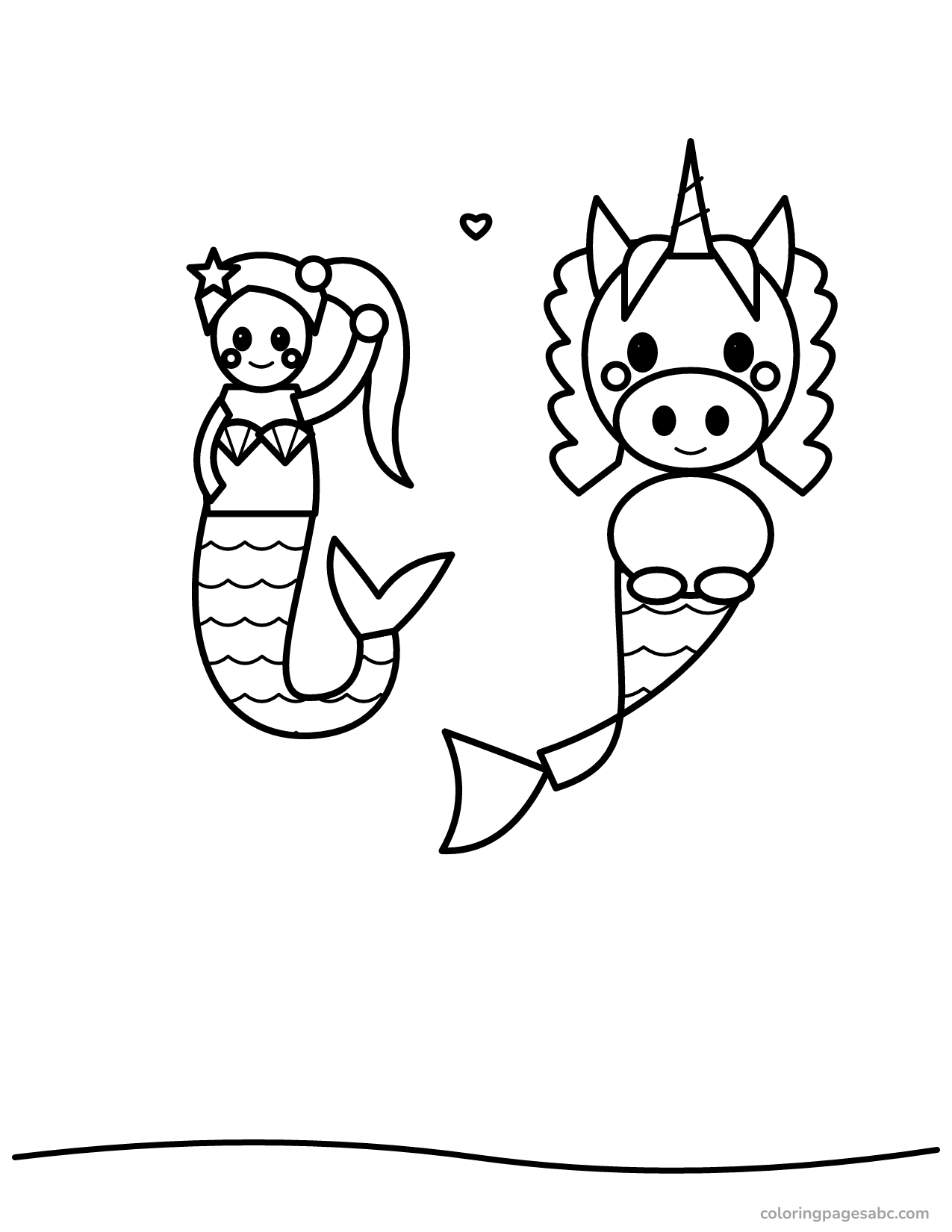 Mermaid and unicorn friends to color online
