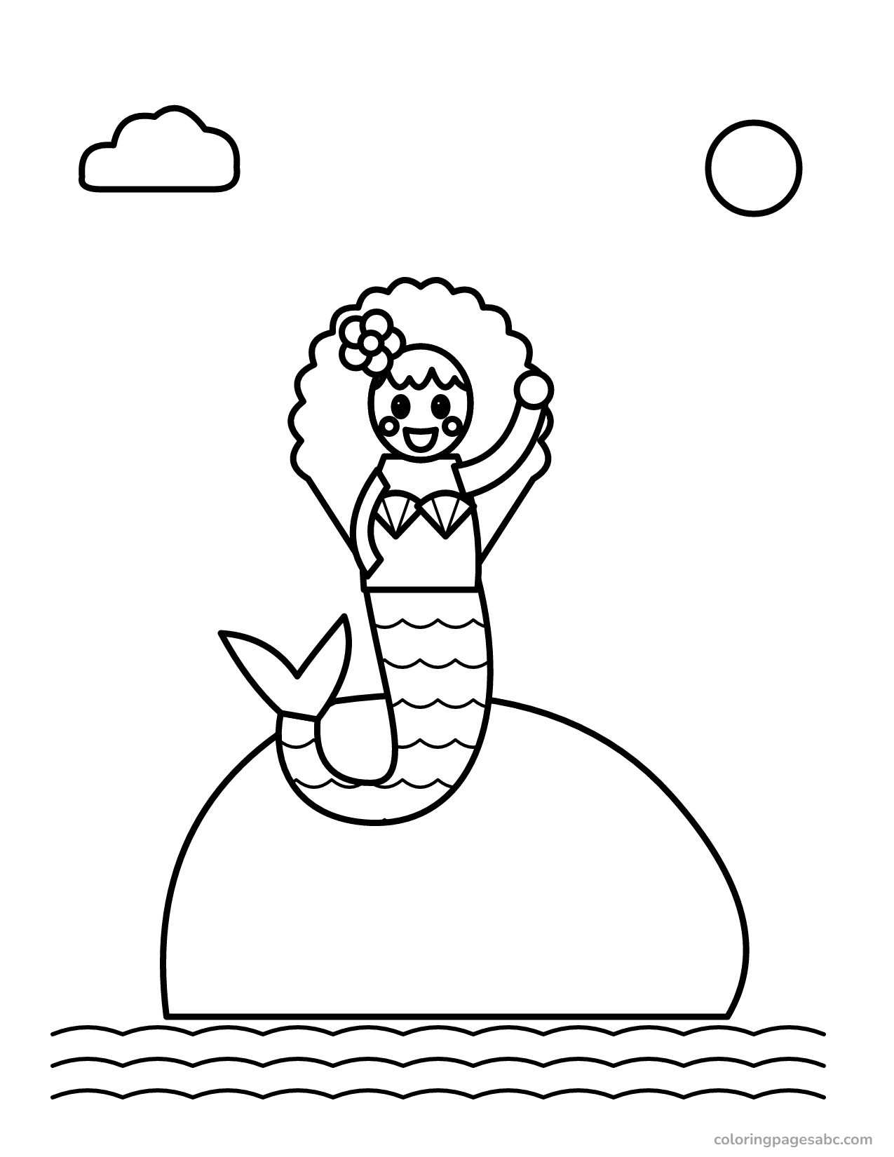 Mermaid on a rock to color online