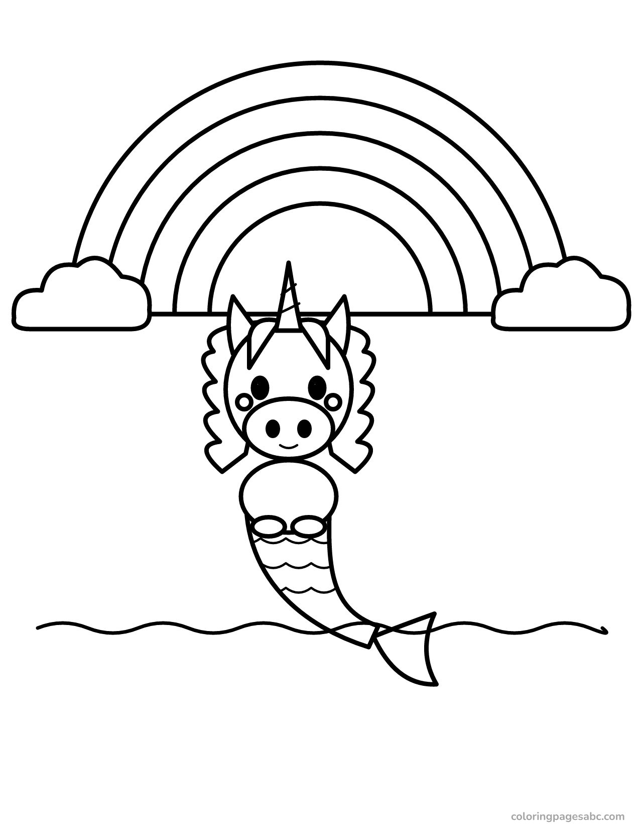 Mermaid unicorn and rainbow to color online