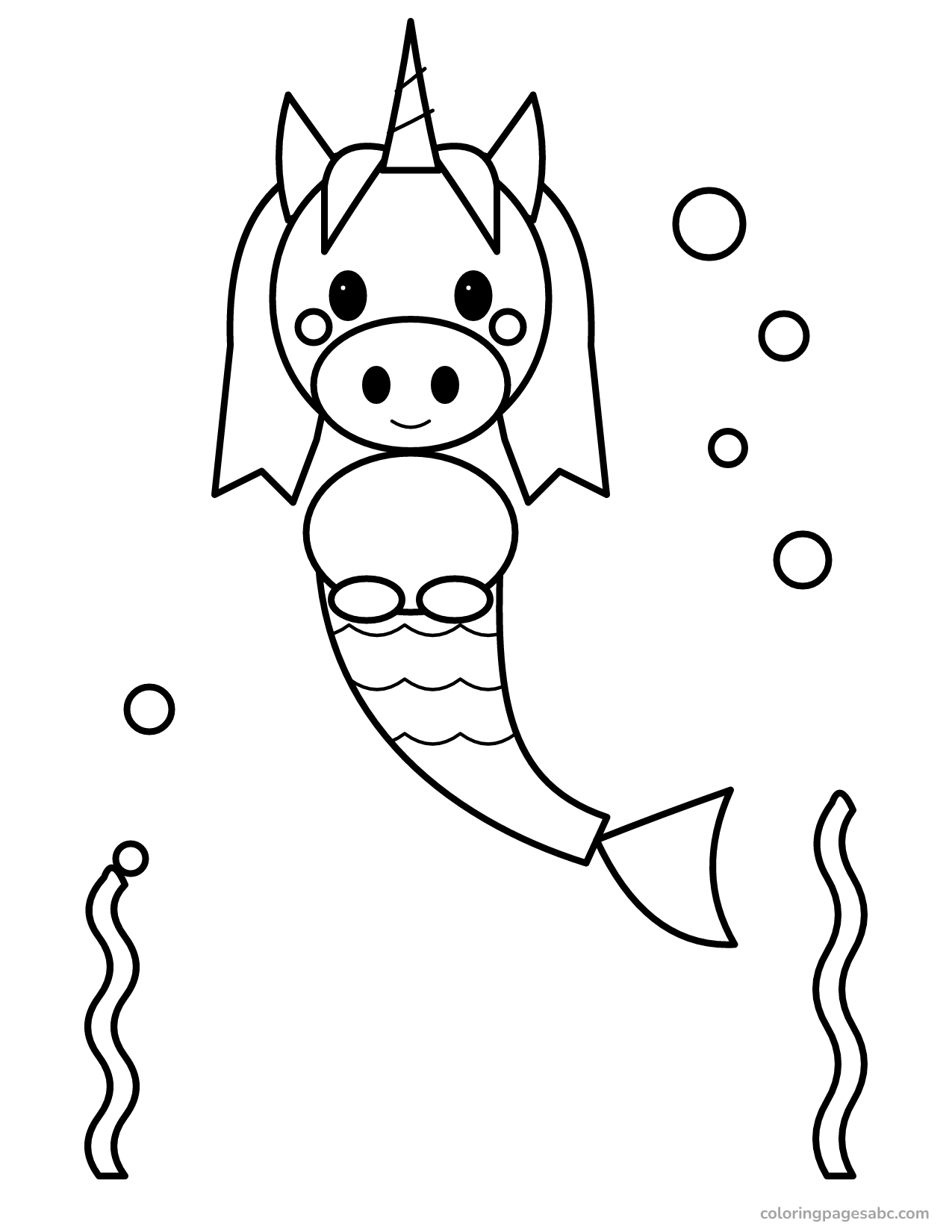 Mermaid unicorn with bubbles to color online