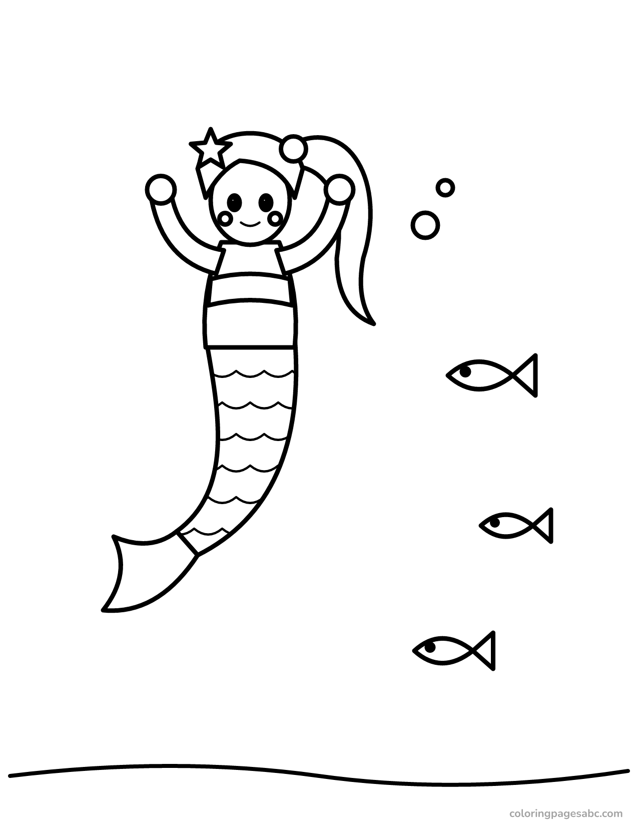 Mermaid with fish to color online