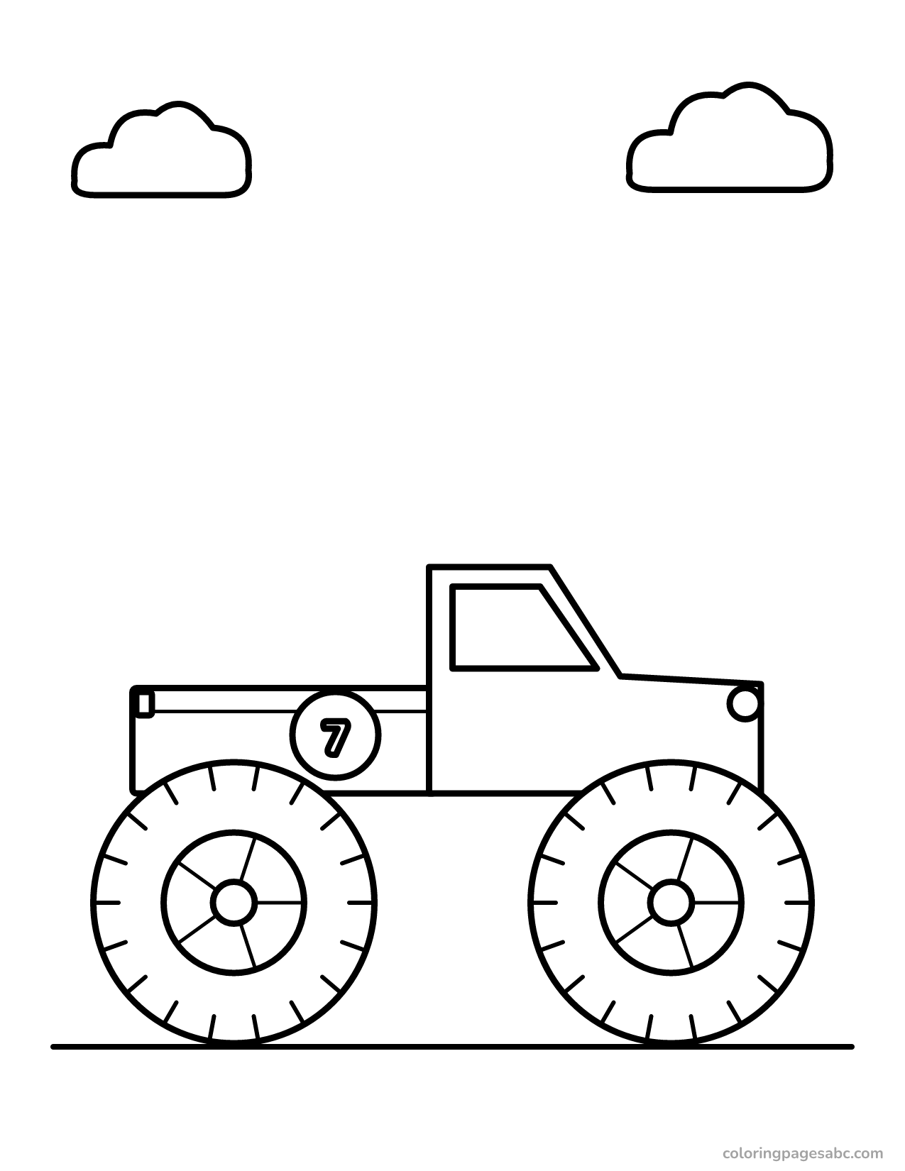 Monster truck with huge tires and the number 7 coloring page