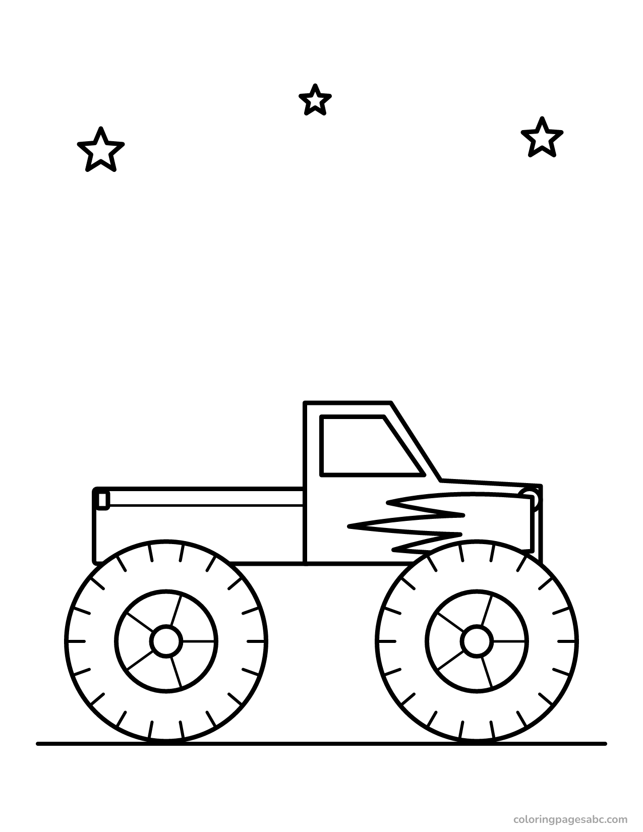 Monster truck with flames painted on the side coloring page