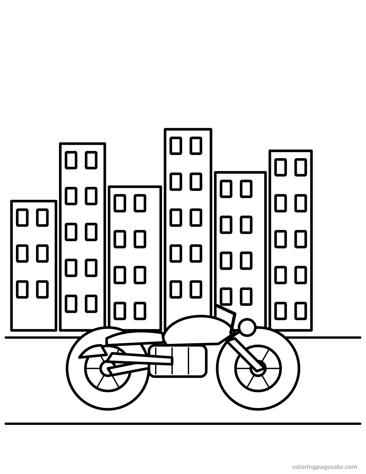 Motorcycle in the city to color online