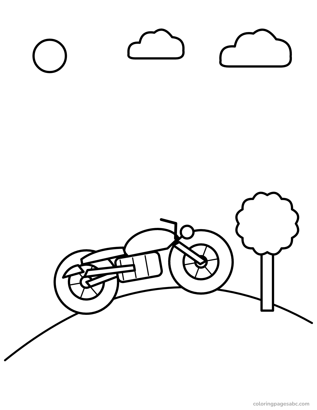 Motorcycle on a hill to color online