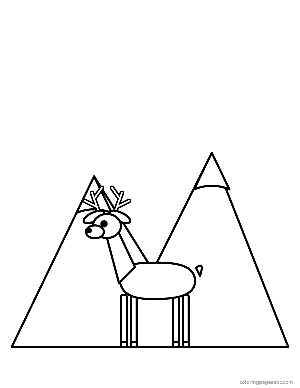 Deer with antlers in front of snowy mountains coloring page