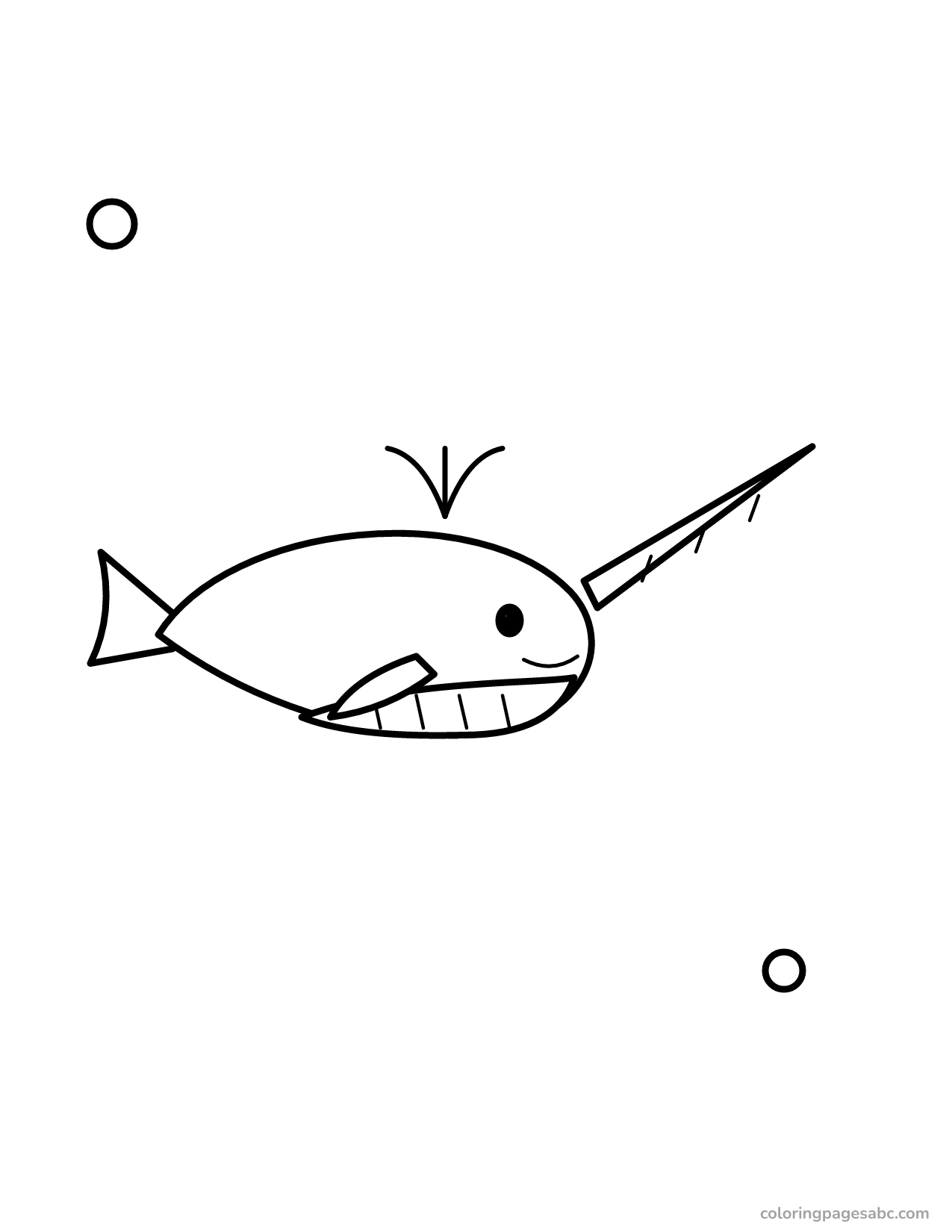 Narwhal with a long spiral tusk coloring page
