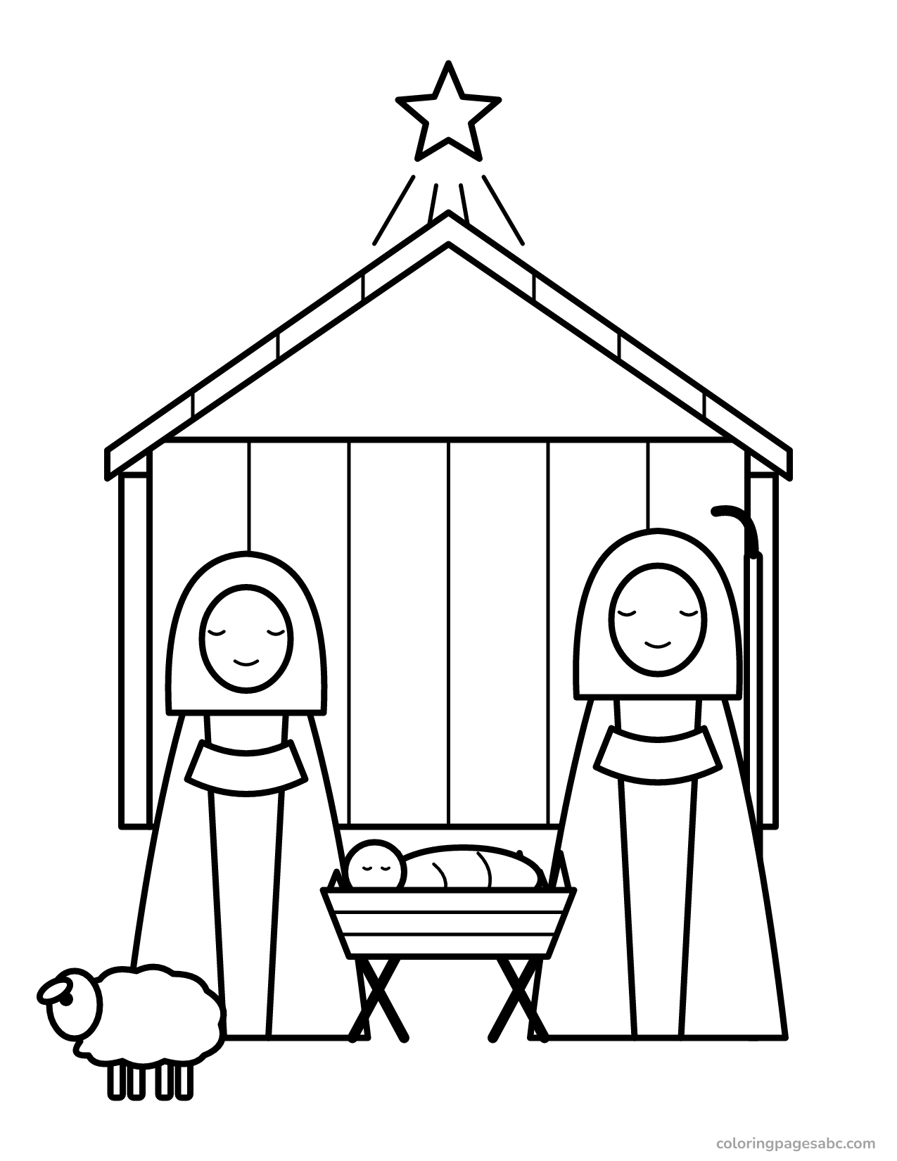 Nativity scene to color online