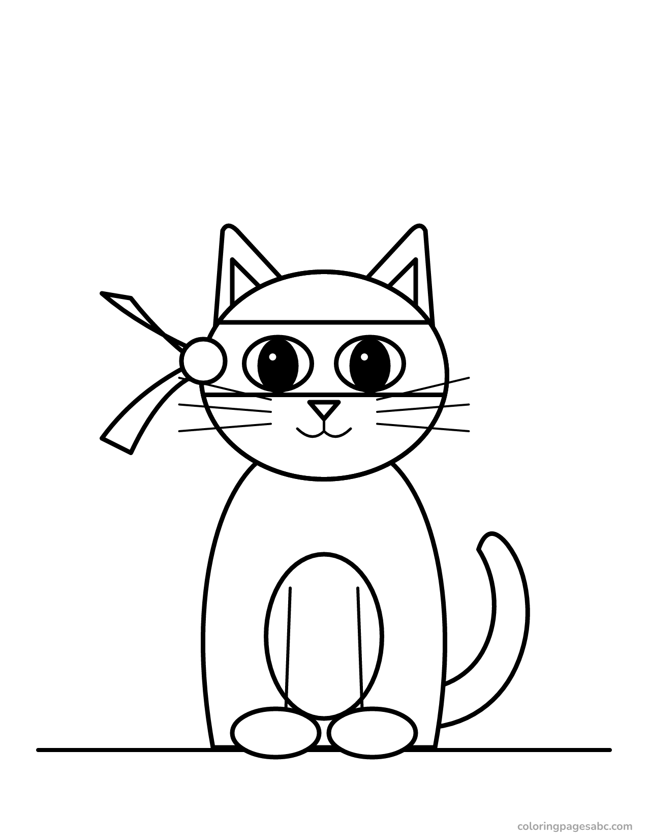 Cat wearing a ninja mask with a knot coloring page