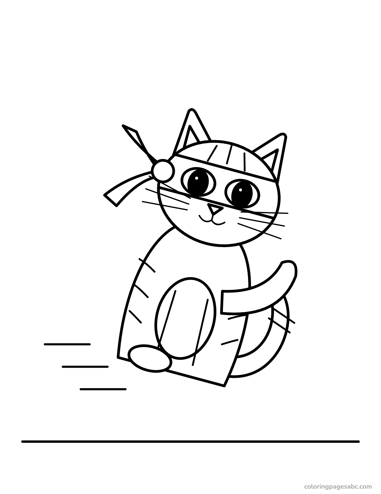 Striped ninja cat jumping with motion lines coloring page