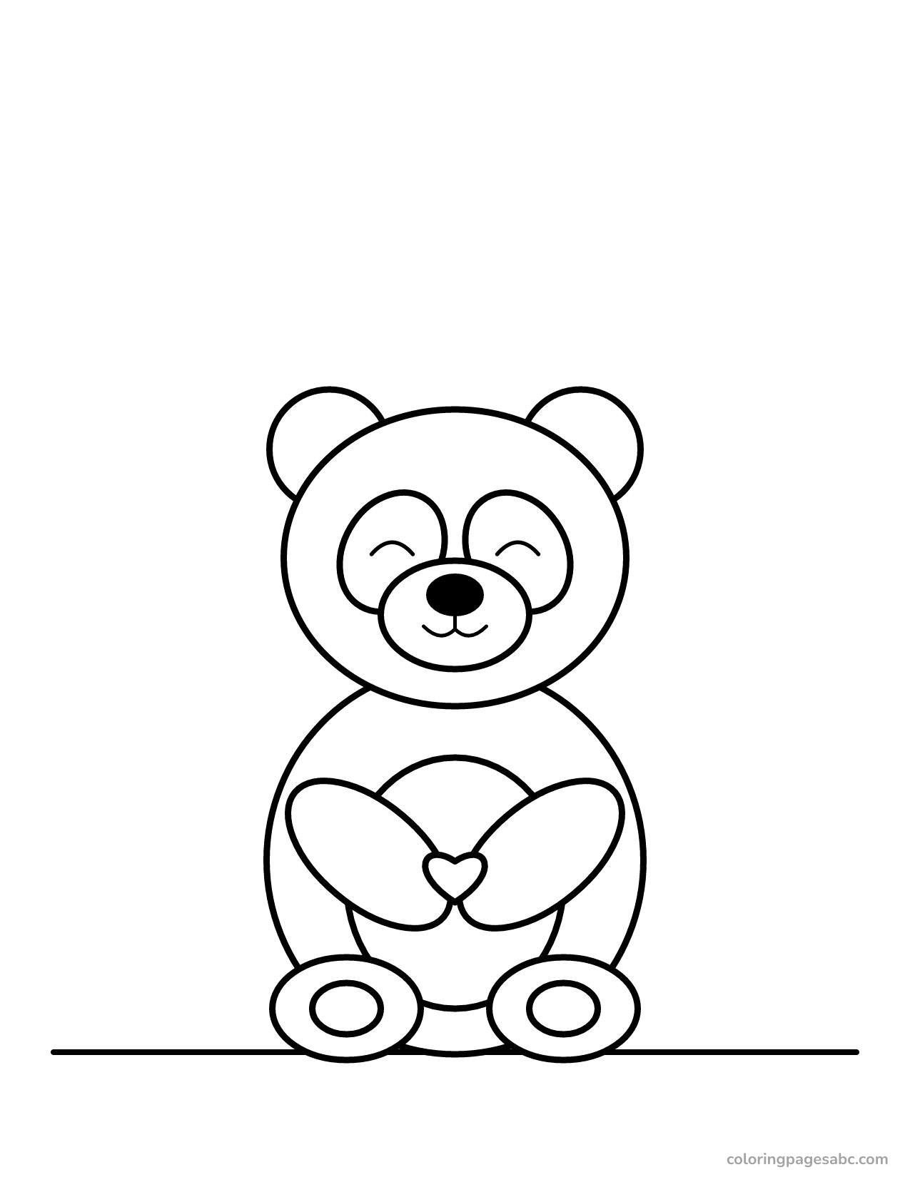 Happy panda holding a heart coloring page